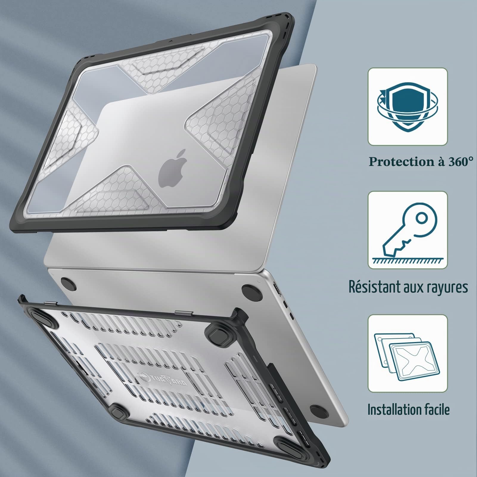 FINTIE Coque Compatible avec MacBook Air 13.6 Pouces M5 M4 M3 M2 (2026/2025/2024/2022) - Etui Rigide Robuste avec Bords Antichoc, Housse Hybride Protection Renforcé, Noir