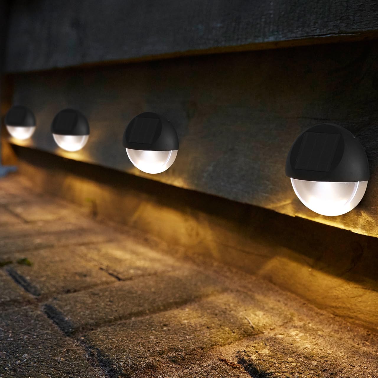 4 x Black Solar Powered LED Ivy Wall or Fence Lights - 3 Lumen Weather Resistant Outdoor Garden Lighting for Patio, Decking, Walkway, Pathway, Driveway, Balcony, Yard - Each Measure H8.5 x W9 x D3.5cm