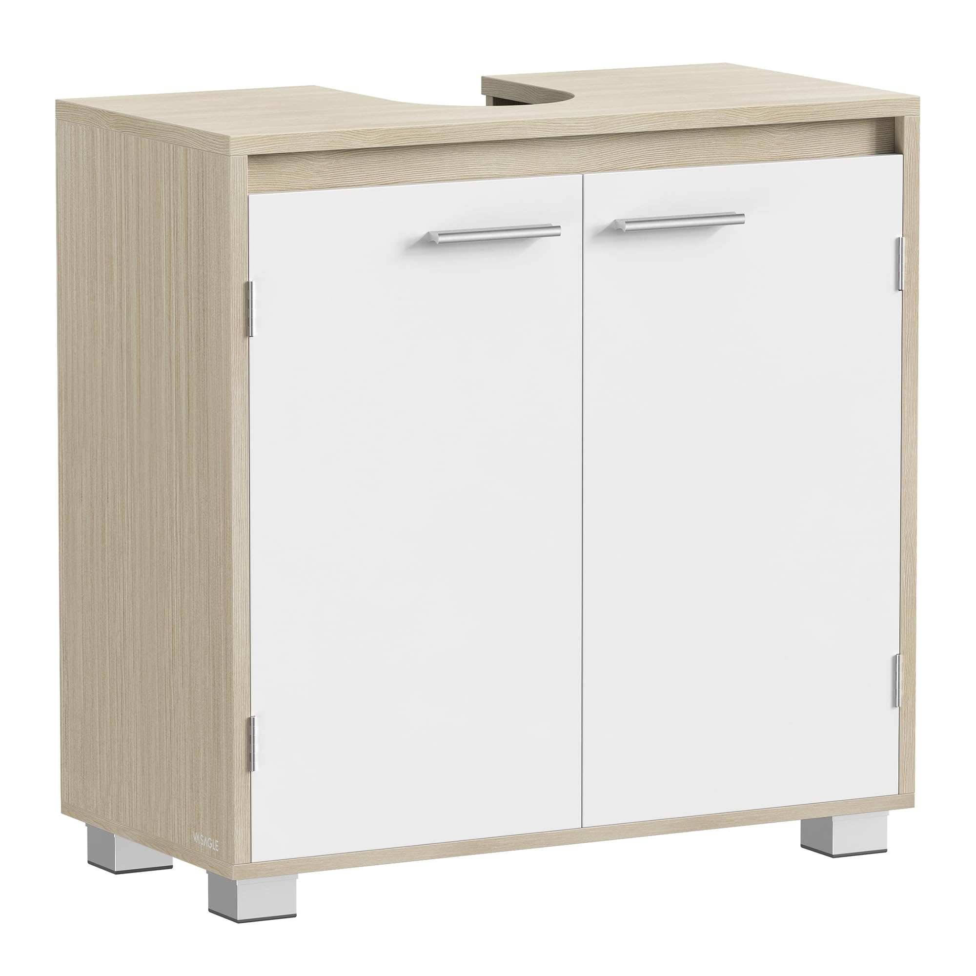 VASAGLE Under Sink Bathroom Cabinet, Under Sink Storage Cabinet, 2 Compartments Behind the Door, Fits Various Washbasins, with Feet, 30 x 60 x 60 cm, Natural Beige and Cloud White BBK506L01