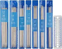 Coopay Kit de agulhas de tricô curtas com pontas duplas de 20 cm, agulhas de aço inoxidável com extremidade dupla de 2,0 mm a 5,0 mm, conjunto de pinos de tricô DPNS para iniciantes e crianças, pacote com 35 agulhas e medidor de tricô