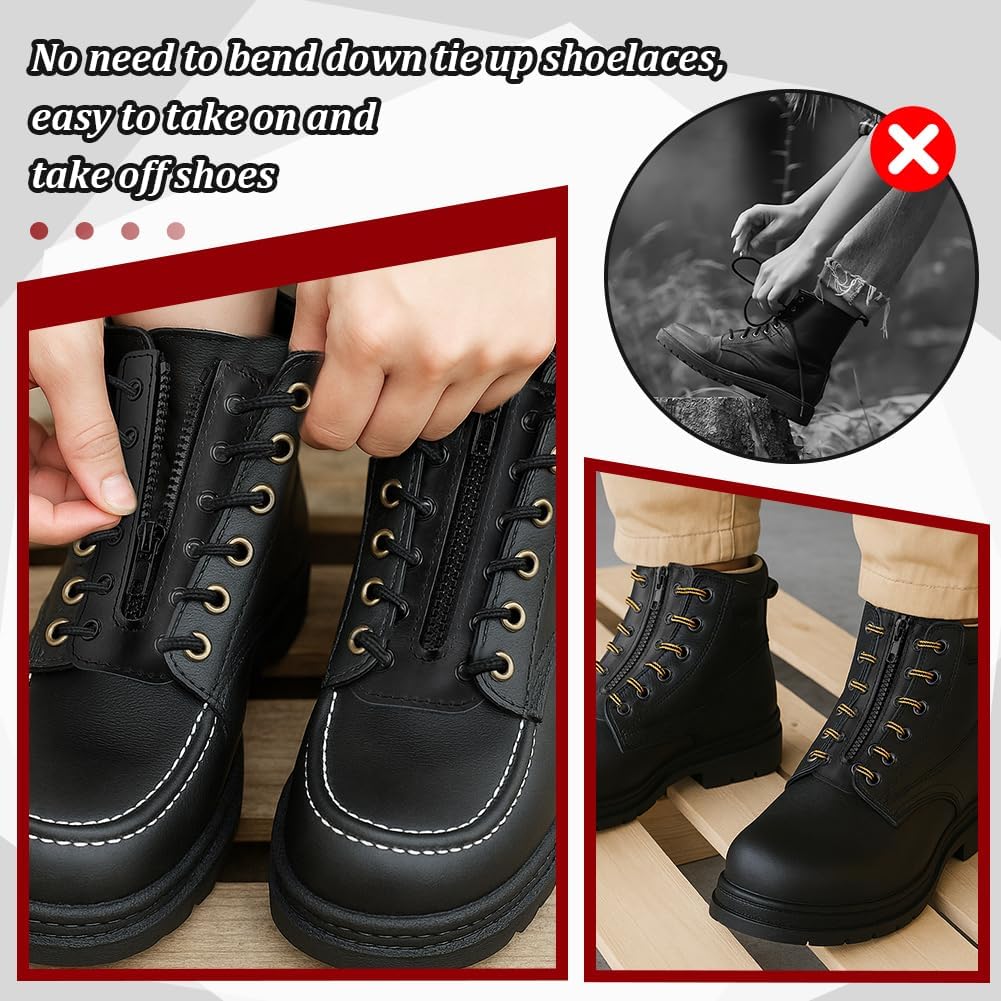 PH PandaHall Cowhide Leather Boot Zipper Inserts, Tieless Shoe Lace Eyelets 6 Holes for DIY Men Women Sneakers Laces Repair