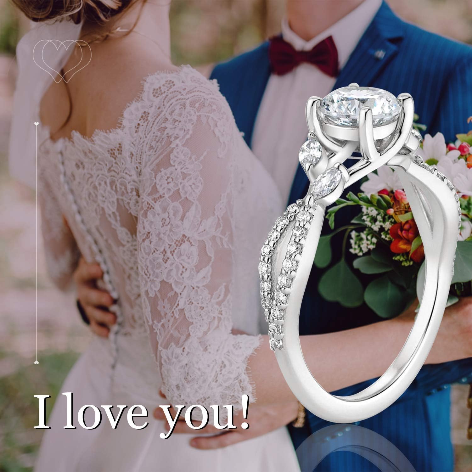 2-3 CTW Moissanite Engagement Ring for Women, Round-Cut Moissanite Wedding Rings for Women, 10K/14K/18K Real Gold Infinity Band Free Engraving Size 4-12