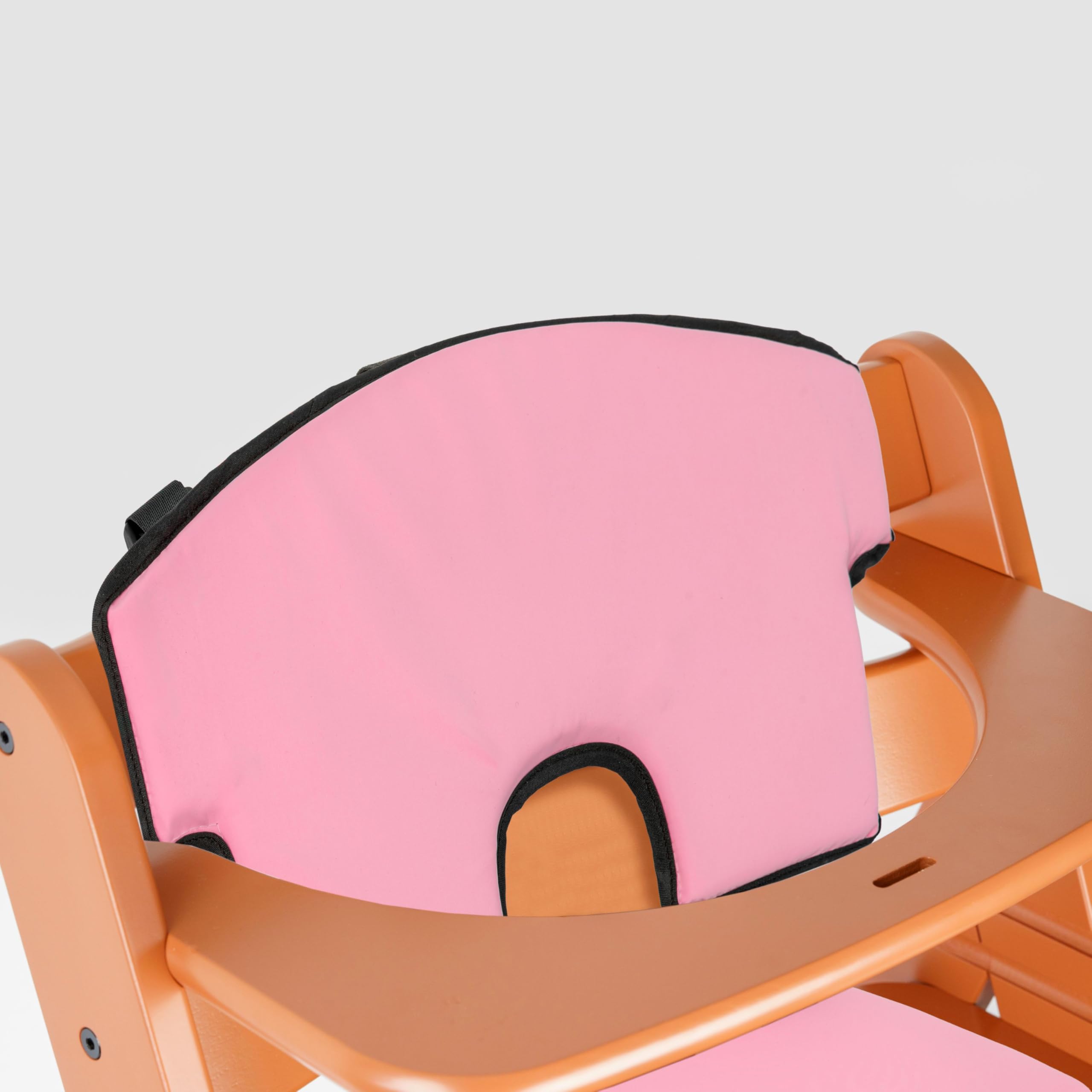 Set di cuscini e imbracature per seggiolone universale, 6 pezzi, cuscino rosa, imbracatura a 5 punti nera, set completo di seggiolone in legno per bambini con cuscino di seduta, imbracatura sicurezza