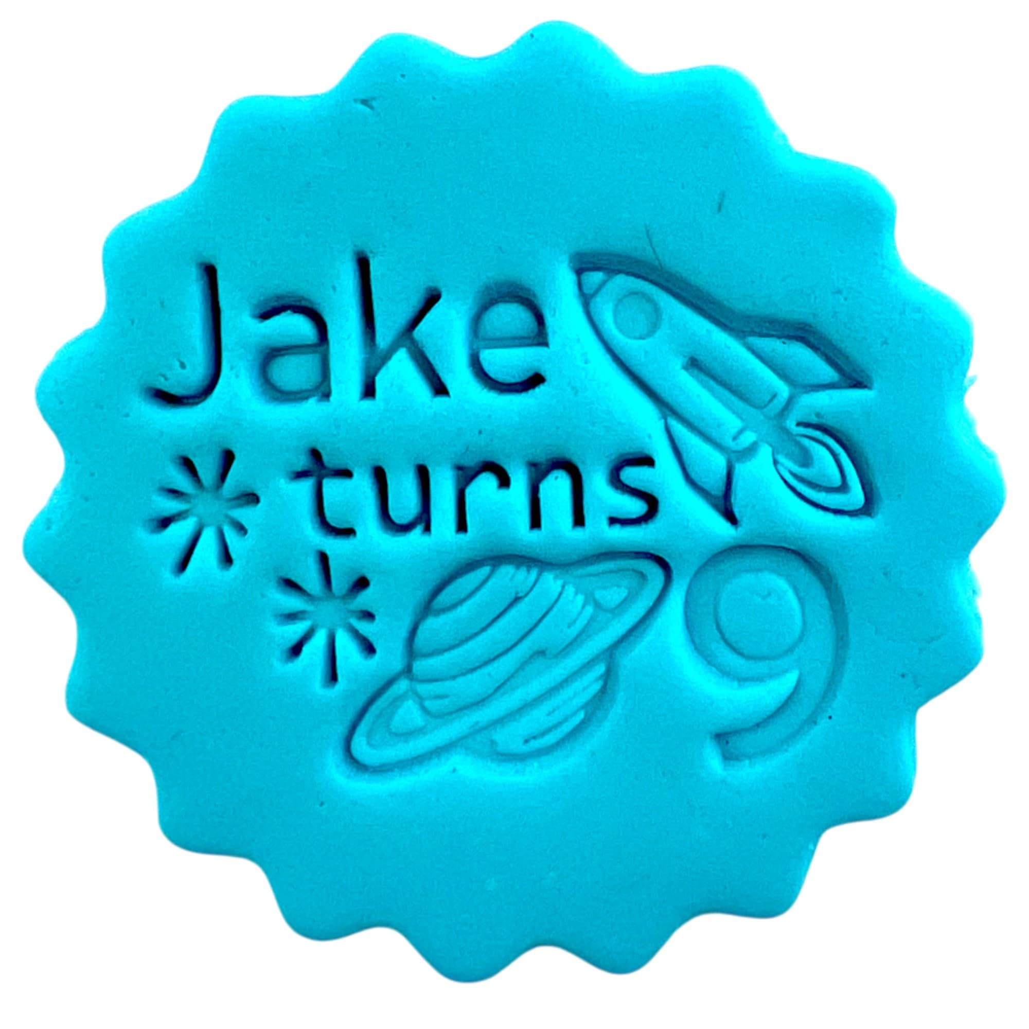Personalised Cookie Stamp with Free Scallop Cutter, Birthday Age Collection, 5cm Acrylic Biscuit Embosser, Food-Safe Plastic Baking Tool, Fits M&S All Butter Biscuits (Design 14)