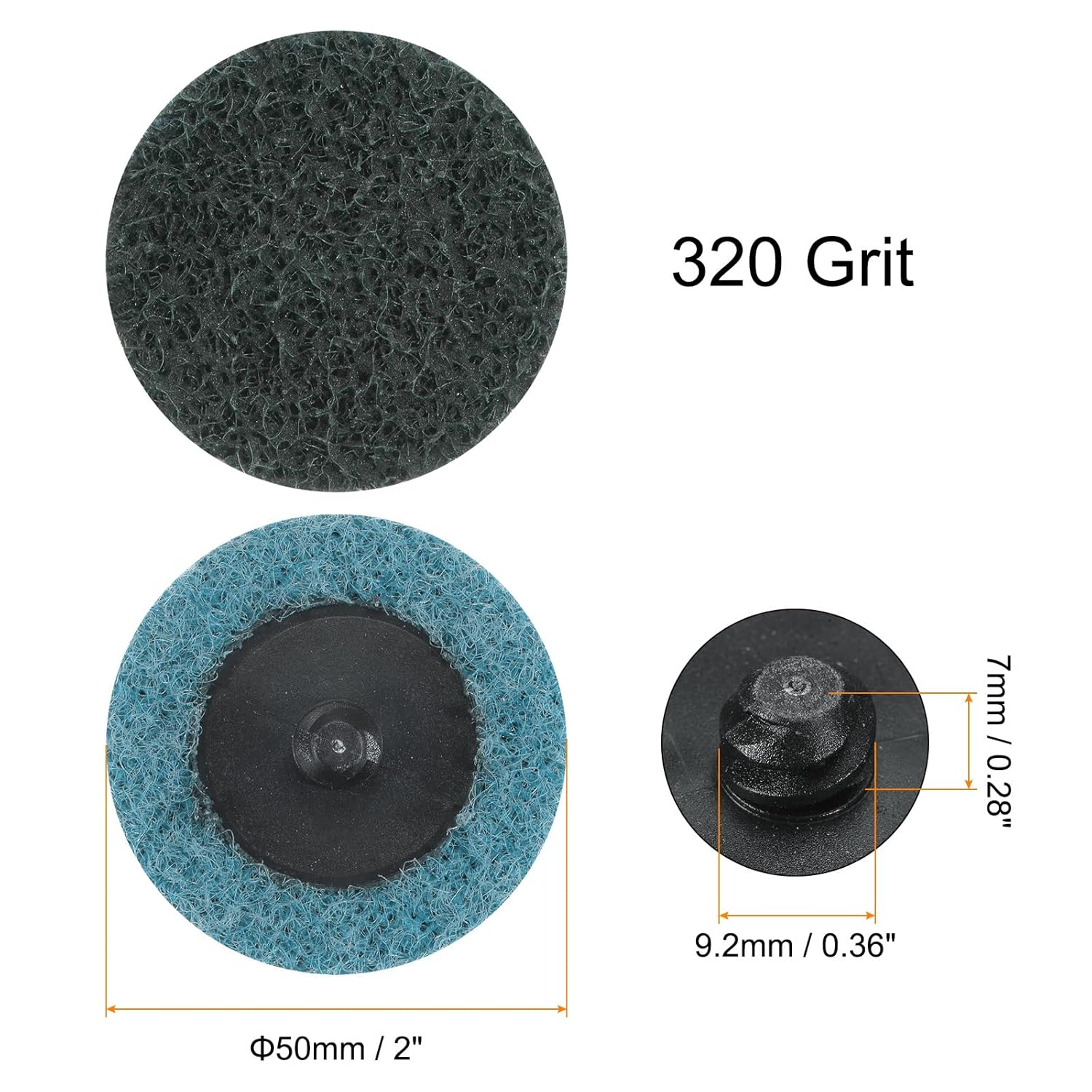 harfington 25pcs quick change sanding discs 2" 320 grit r-type roll lock aluminum oxide nylon fiber conditioning disc sandpaper for die grinder grinding fast cutting, dark green 320 grits dark green