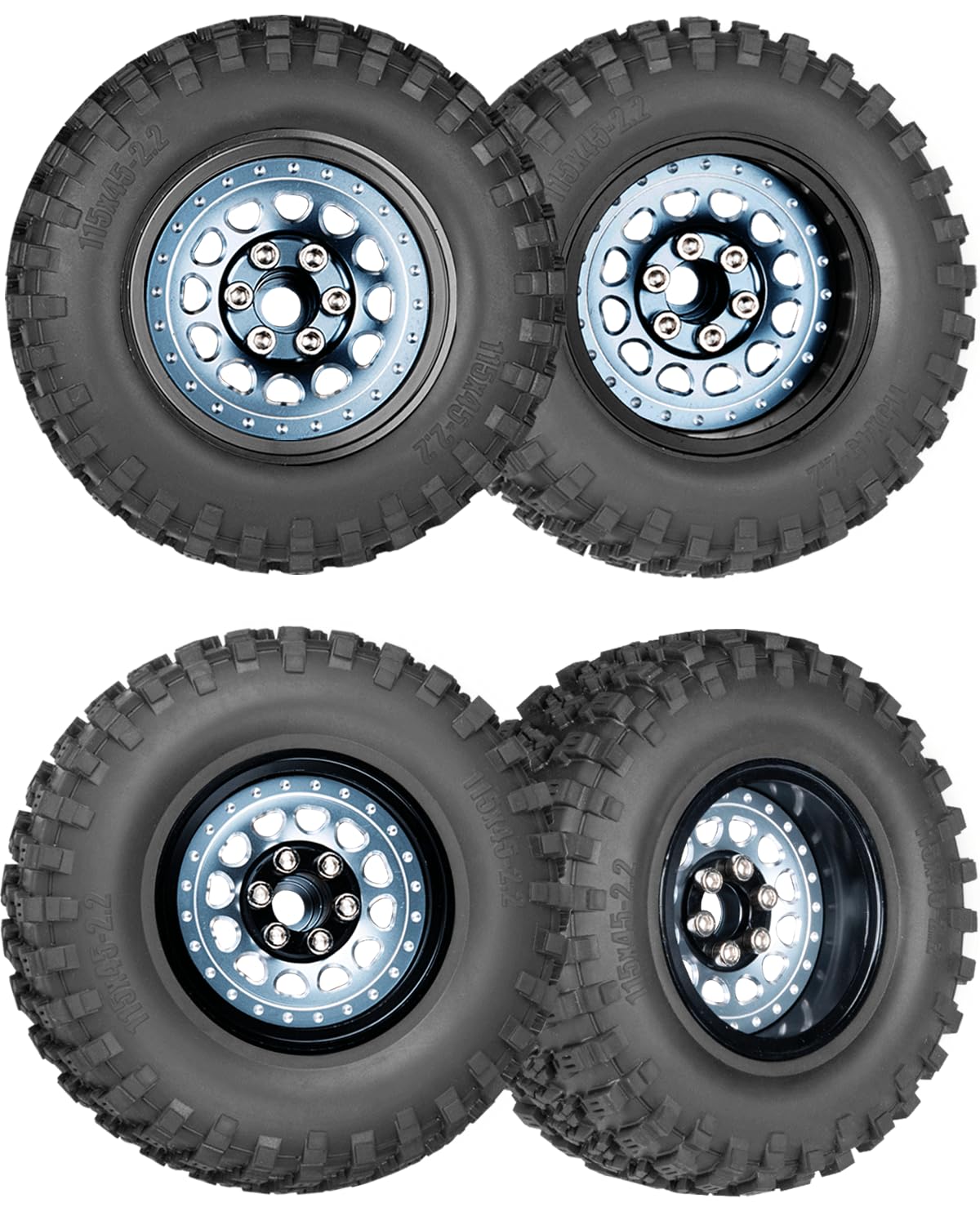 RcarmubWow RC Adjustable 4 Offsets 2.2IN Beadlock Wheels & Tires for TRX4 AMG 6x6 / SCX10 Capra Wraith Ryft / Gen8 Everest Gen 7 Pro,Wide 1.57'' (40mm) Rims and Tires,4Pack,Black & Titanium