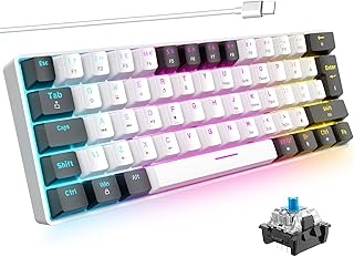 T60 60% Gaming Mechanical Keyboard,RGB Backlit,61keys TKL Compact UK Layout,Mini Wired Keyboard,Blue Switch,Lightweight Portable,Anti-Ghosting for Mac PC Laptop PS4 XBox Gamer (White & Black)