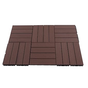 Ubersweet Interlocking Patio Deck Tiles, Waterproof Corrosion Resistant Interlocking Patio Deck Tiles Outdoor Flooring Good Load Bearing for Backyard (Straight Grain)