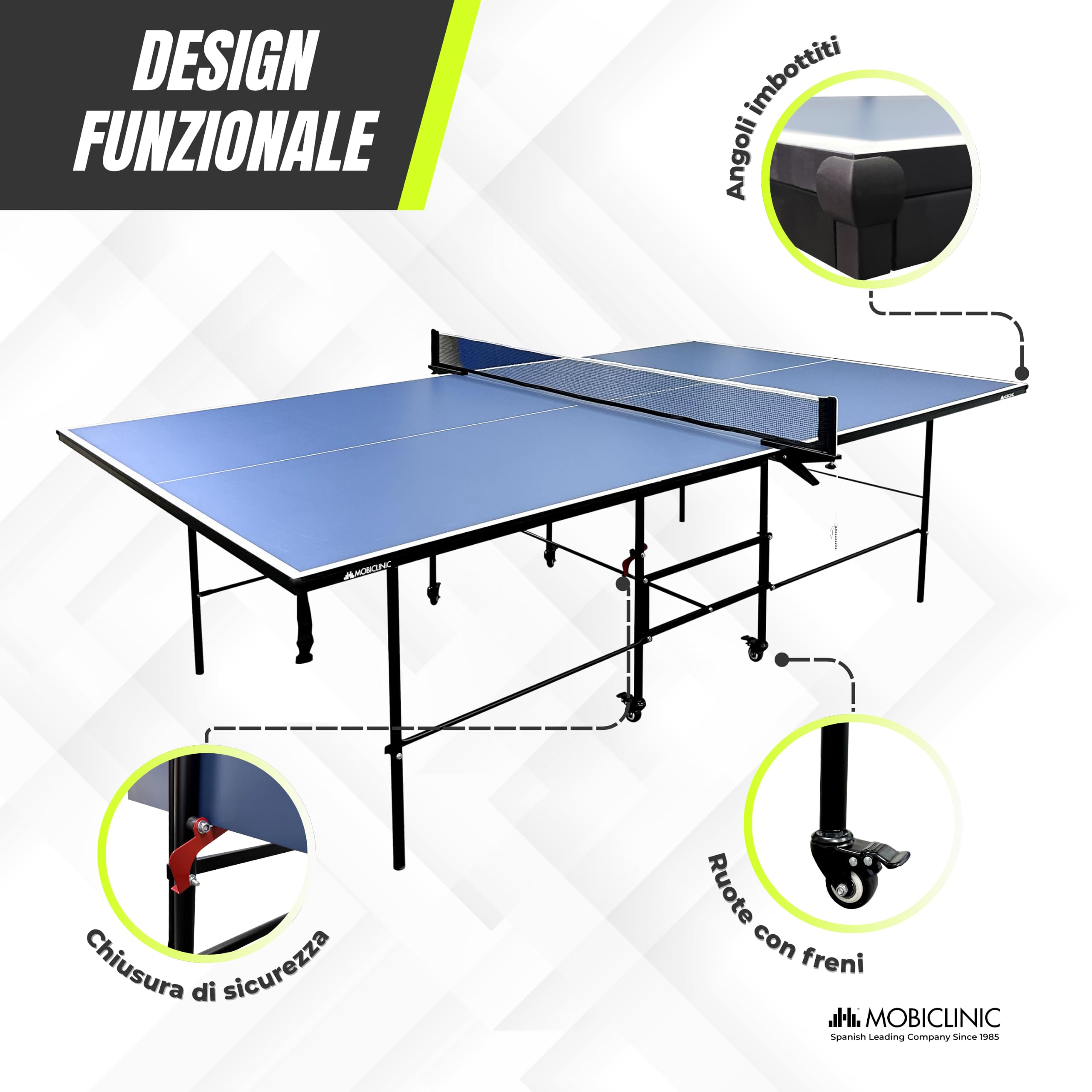 Mobiclinic®, Tavolo Da Ping-Pong Professionale Pieghevole, 274x152’5x76 cm, Include Rete e Custodia Protettiva, 2 Racchette, 3 Palline, Tokyo, Ruote Bloccabili a 360º, Maniglie Per il Trasporto