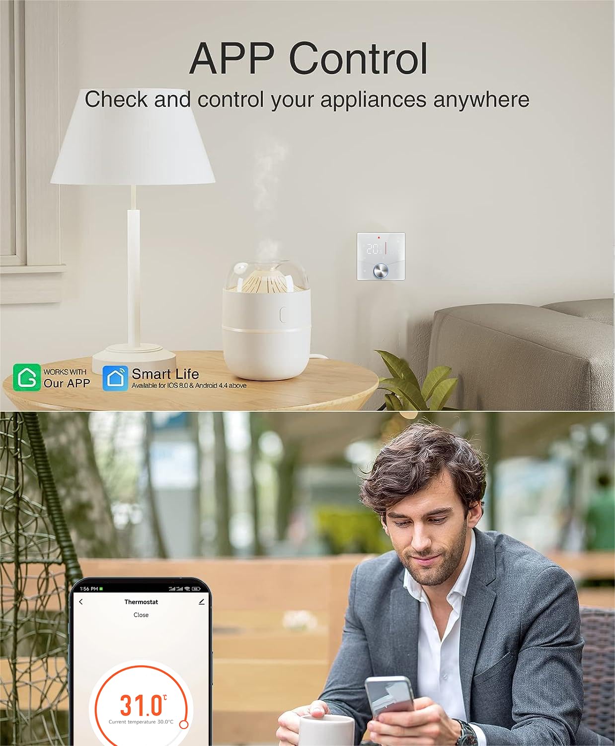 009 Serie Knob Termostato Calefacción WiFi para Caldera de Gas/Agua, Termostato Inteligente Programable para el Hogar, Función de Control de Voz Compatible con Alexa, Google Home 5A(Blanco)