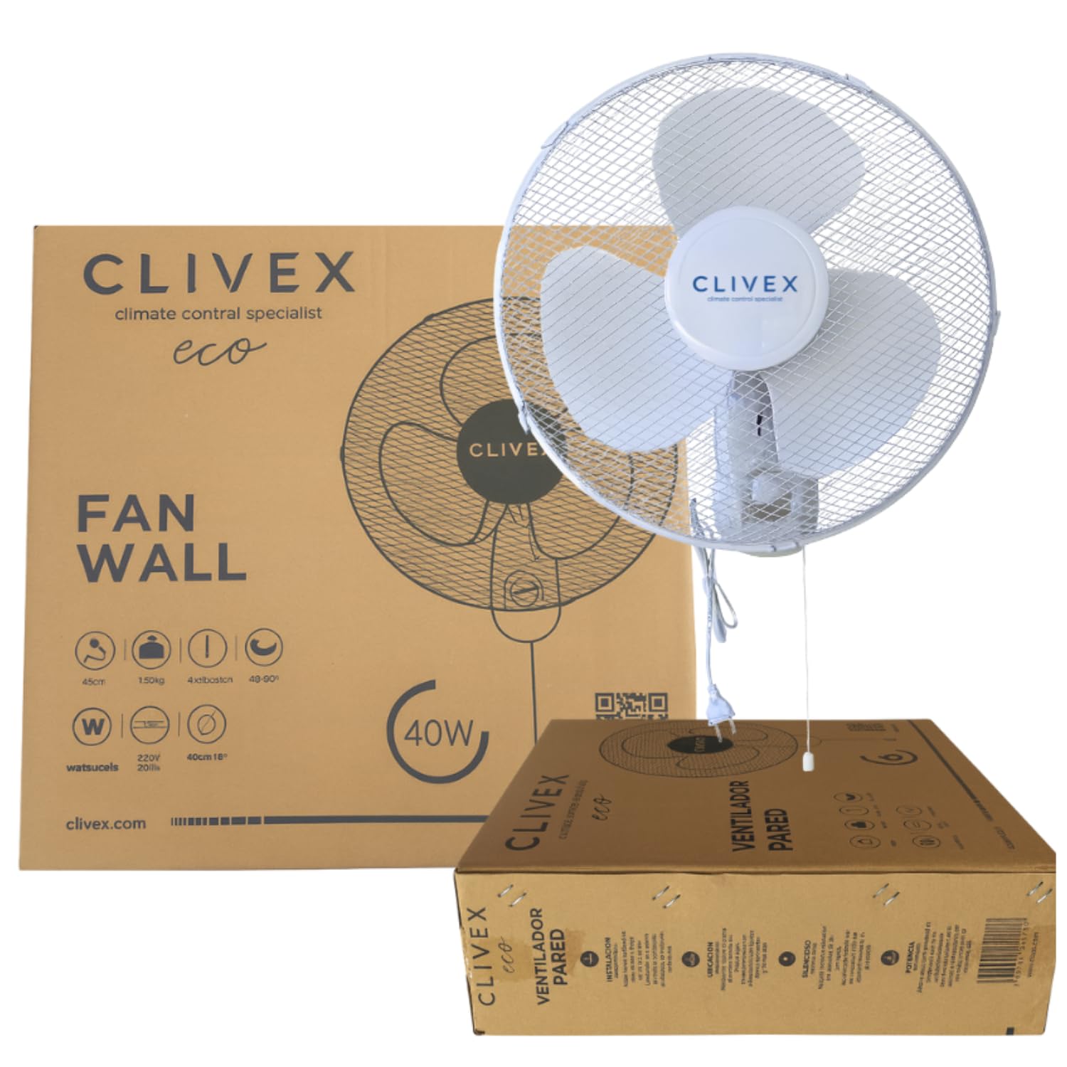 Ventilateur mural Clivex Eco 3 vitesses 40 cm (40 W)