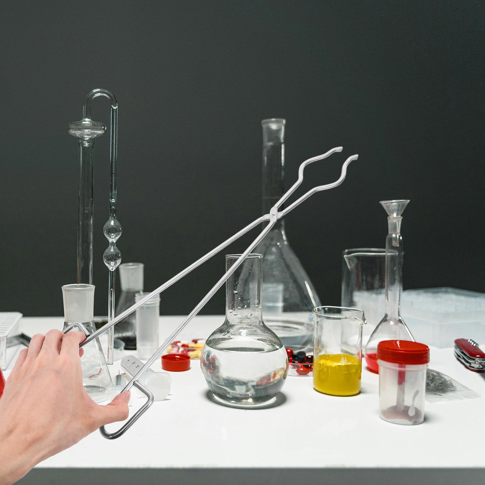 SMASOLO Pinza per Crogioli in Acciaio Inossidabile 50 CM a Mezza Bocca, Strumento di Fusione Metalli per Uso Professionale in Laboratorio di Biochimica