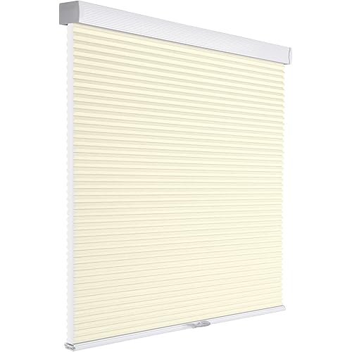 Boolegon Cordless Cellular Shades Light Filtering Honeycomb Blinds for Windows Pull Down Aluminum Honeycomb Shades Custom Size for Bedroom Office Living Room Beige