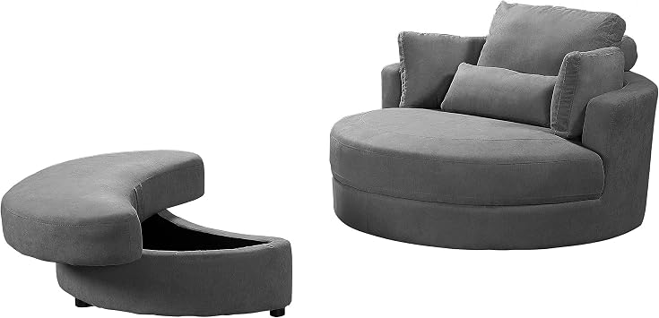 Swivel Accent Chair Barrel Chairs Modern Oversize Round Club Chair 360 Swivel Leisure Lounge Chair for Living Room - Dark Grey