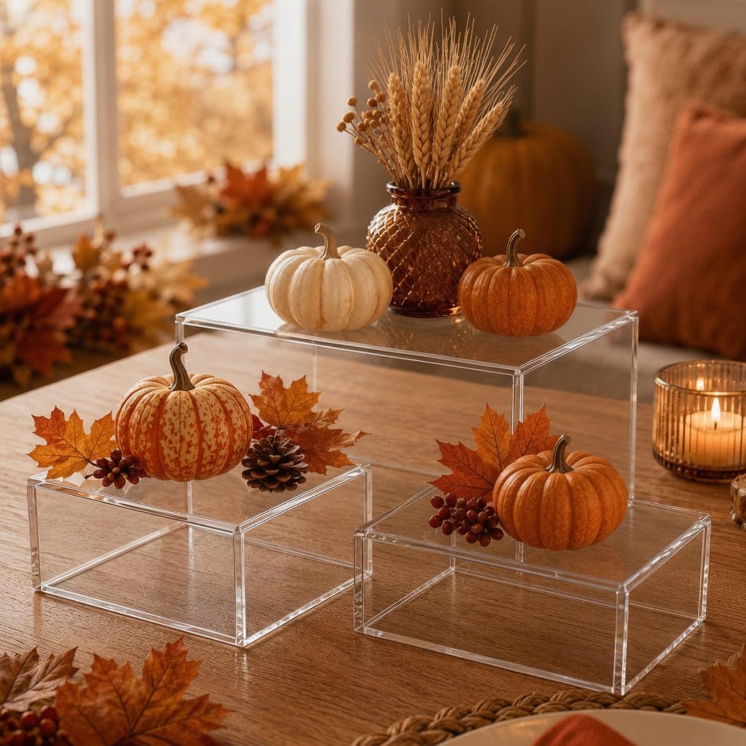Jerify 6 Pcs Acrylic Riser Display Stands 5.91" 5.12" 3.54", Clear Square image 5