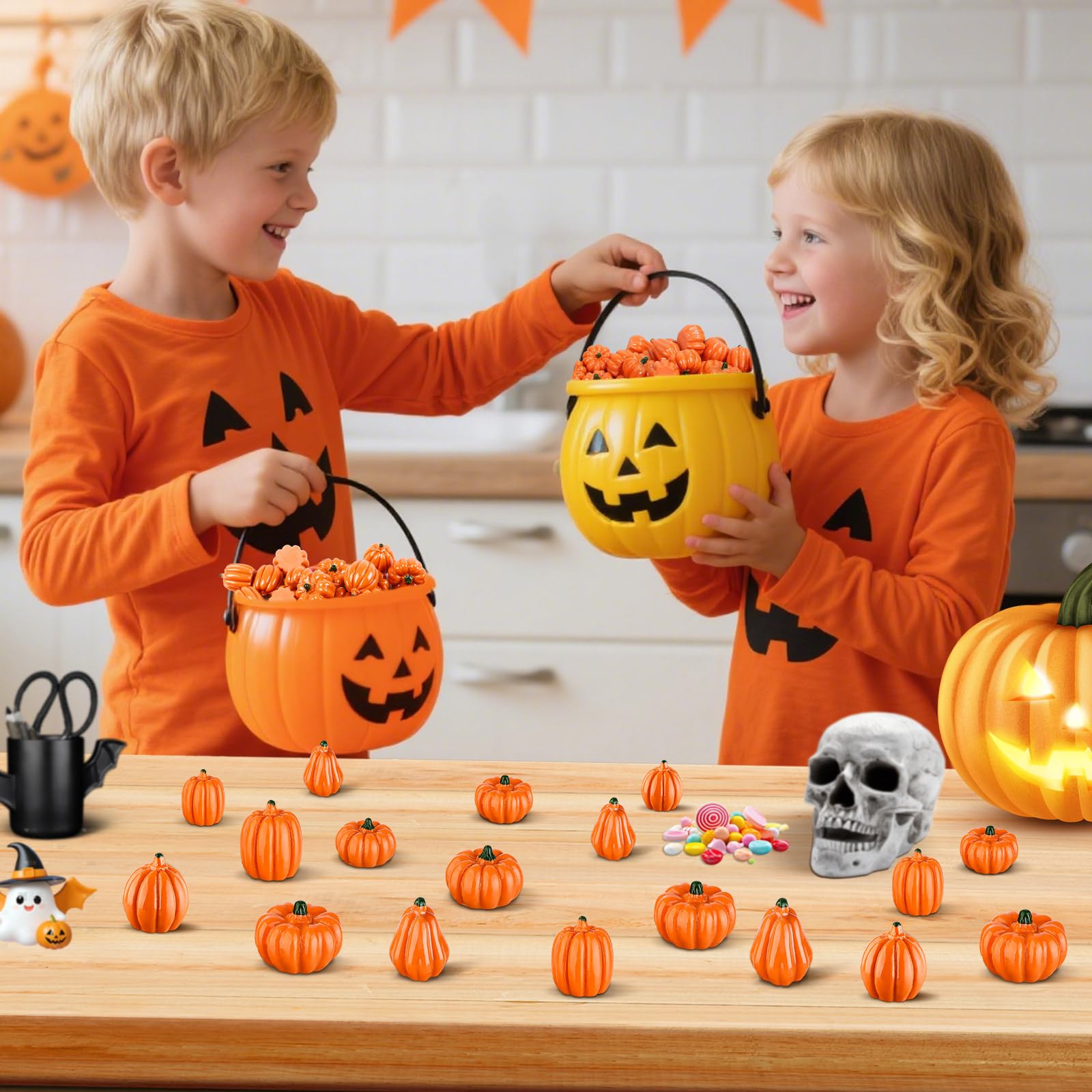 Detene 100 Pezzi Piccole Artificiali Zucca, Mini Zucche Autunno Decor- Bricolage DIY, Riempimento Vasi, Decor Sparse Tavolo, Centropieces Mantello, Decor Casa Autunno, Ringraziamento e Halloween