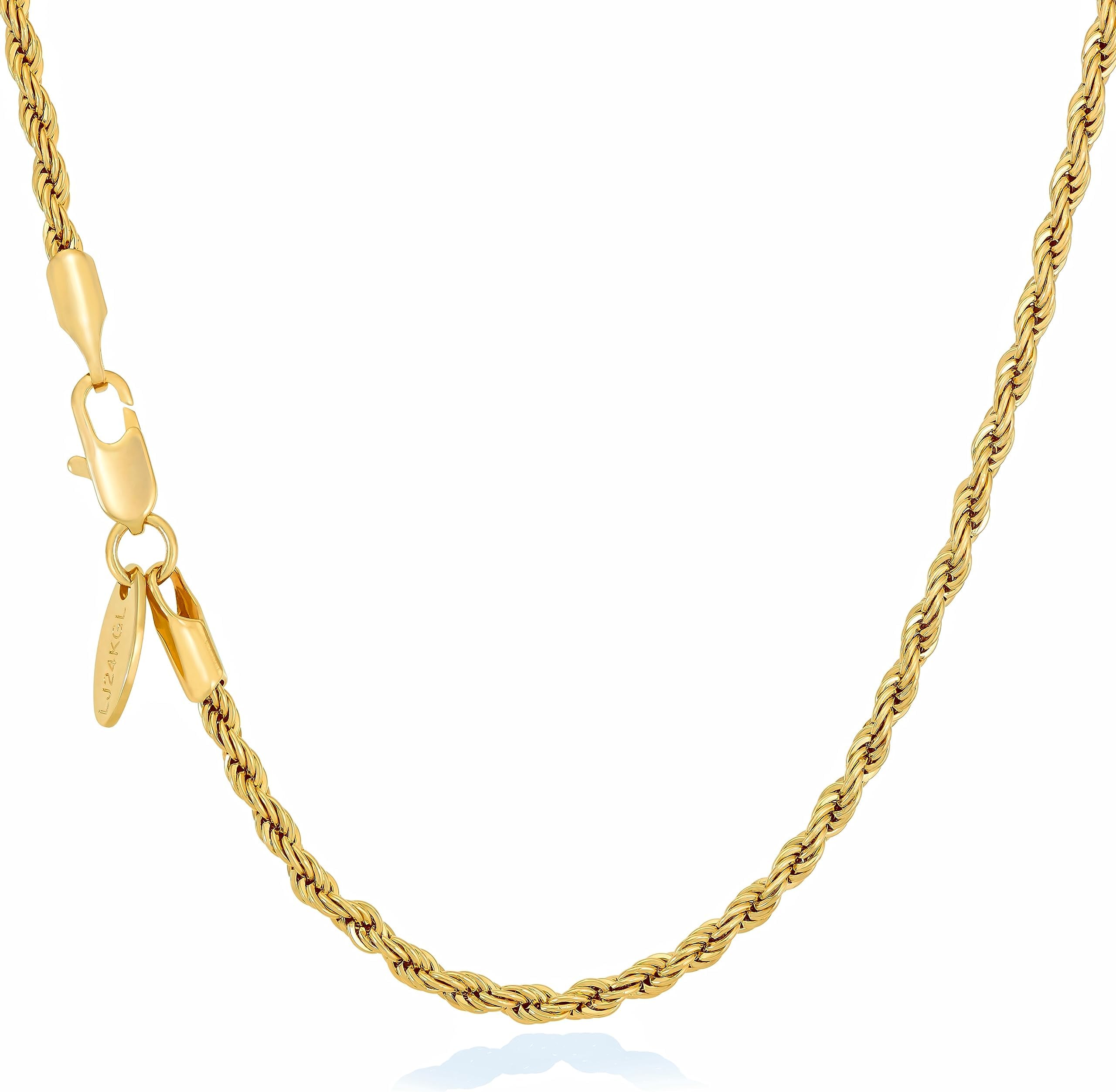 2mm Gold Rope Chain for Women & Men - Diamond Cut 24k Necklace Real Gold Plated - Lifetime Replacement - Durable Clasp - 14 to 36 inches