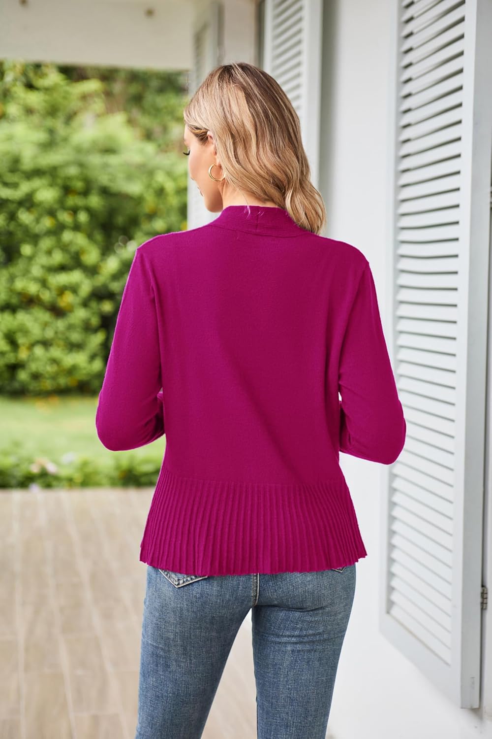 GRACE KARIN Women's Lightweight Draped Open Front Cropped Cardigan Long Sleeve Sweaters Peplum Knit Tops - Image 4