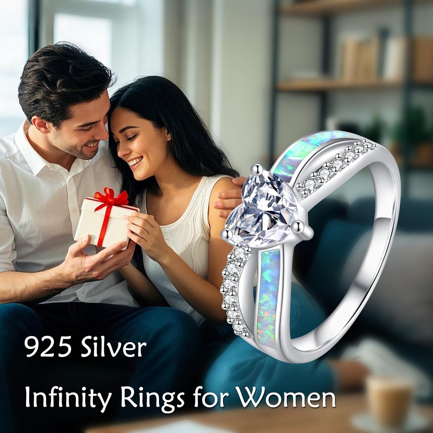 Infinity Promise Rings 925 Sterling Silver Heart Moissanite Opal Promise Rings for Her Spiritual Protection Gift for Women 7# - Image 5
