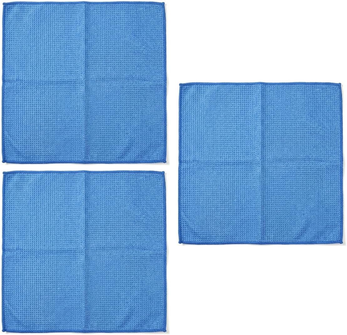 3PCS Microfiber Car Towels, 15x15 Inch, Highly Absorbent Waffle Weave Drying Cloth, Non-Streak Window Cleaning Detailing Rag for Car, Truck, SUV, RV (Blue)