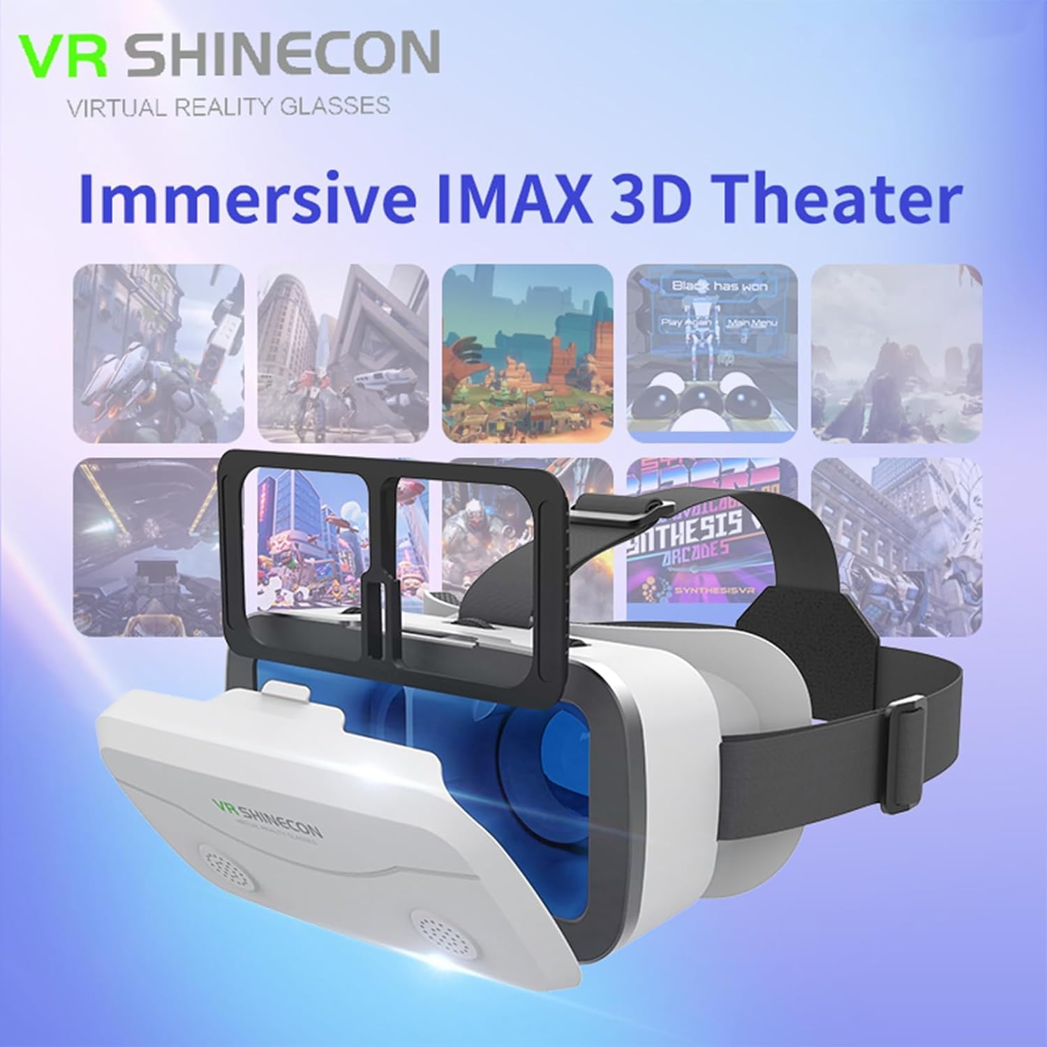 Occhiali VR 3D, Cuffie Realtà Virtuale HD per Smartphone 5 a 7 pollici, Visore VR Compatibile iOS/Android, per Film e Giochi (White)