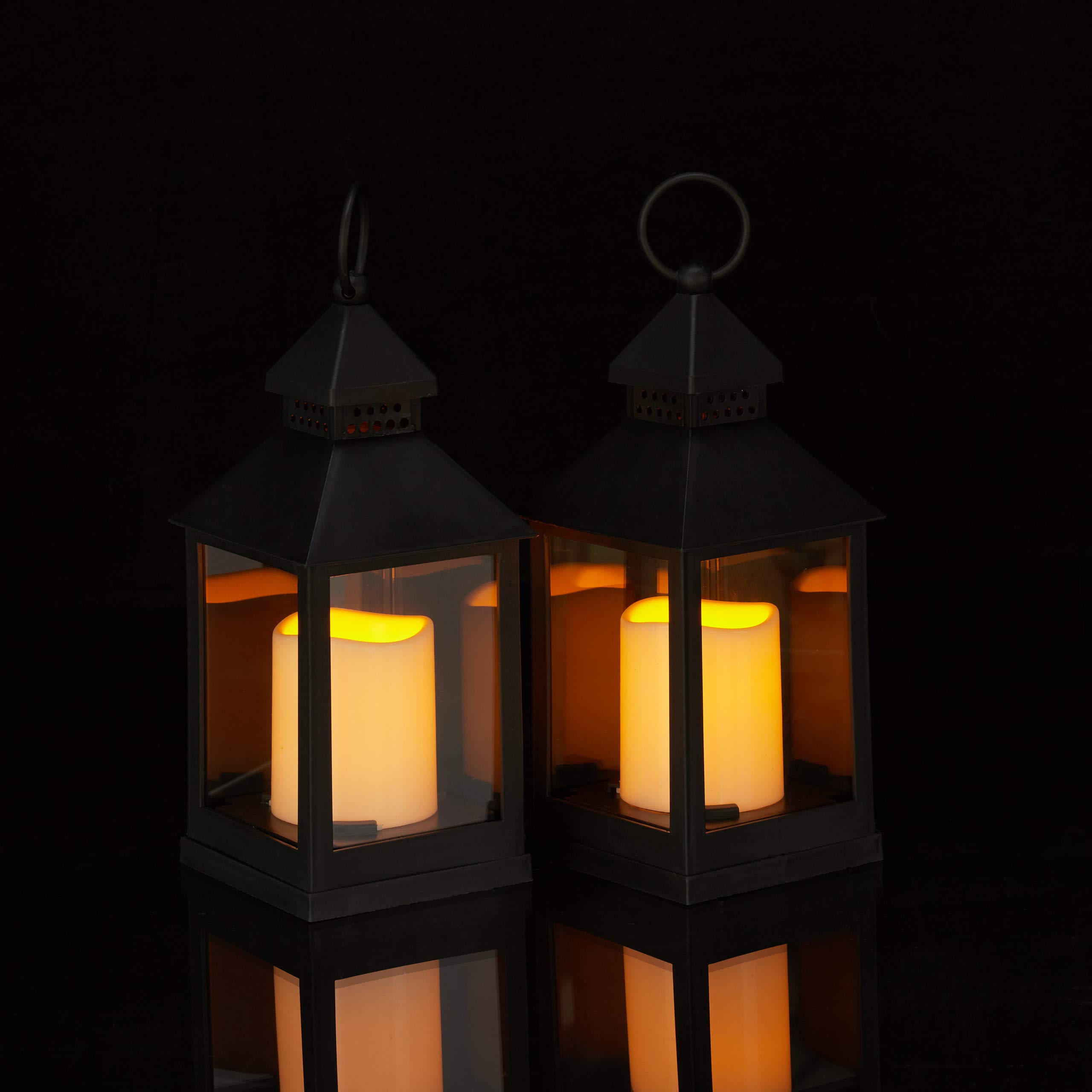 4x Lanterne a LED, Candela Effetto Fiamma, per Ambienti Esterni, H: 23 cm, Nero
