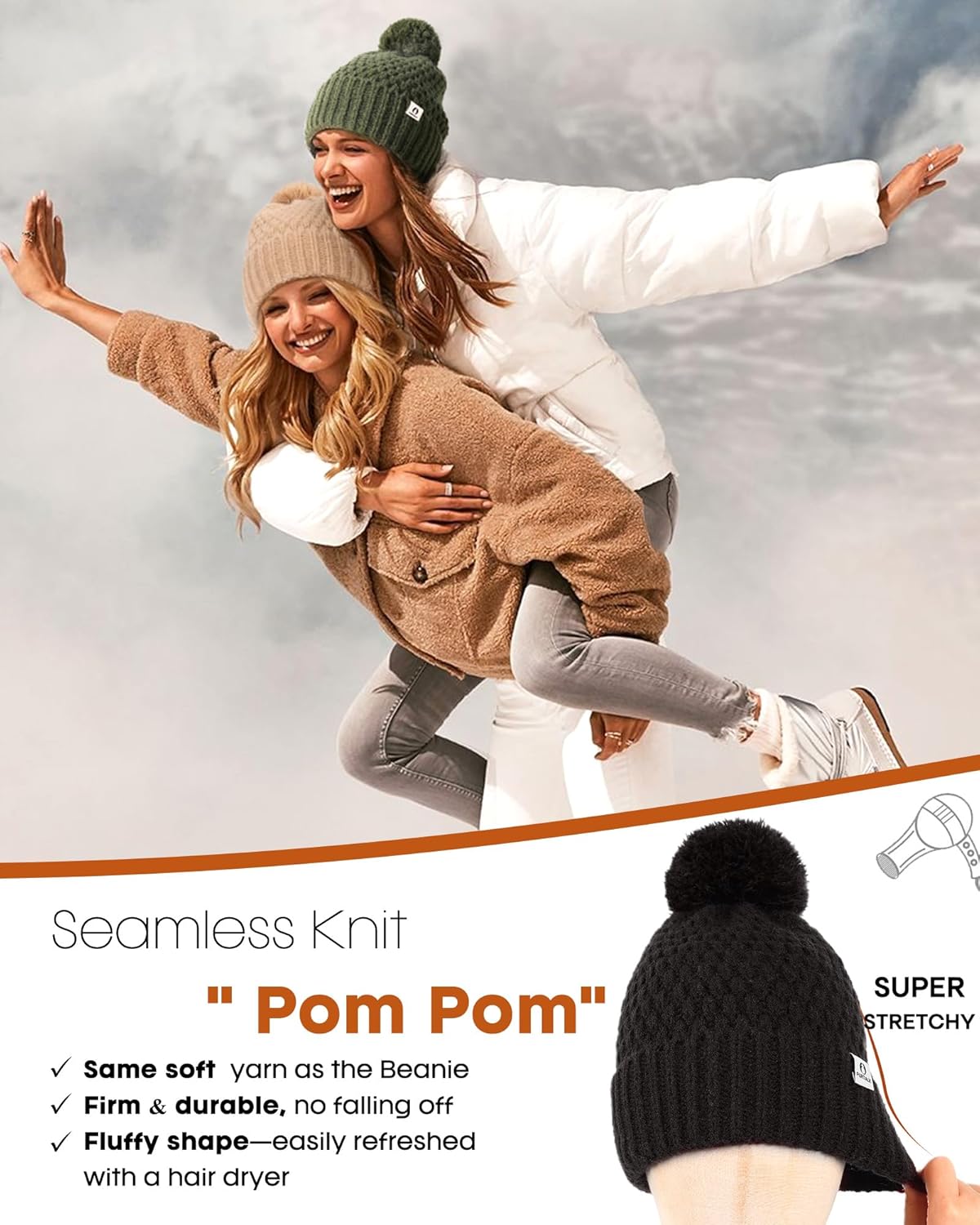 FURTALK Womens Winter Beanie Hat with Knitted Pom Pom Warm Fleece Lined Knit Soft Skull Cap for Women - Image 5