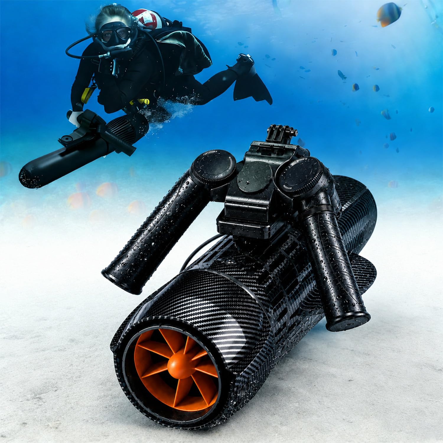 650w Underwater Motor, Handheld Diving Propeller, 4-in-1 Handheld Diving Motor, 7.8kg Thrust, 7km/H, With Watch Controller, Dual Control Modes, For Snorkeling, Stand-Up Paddleboarding, Kayaking