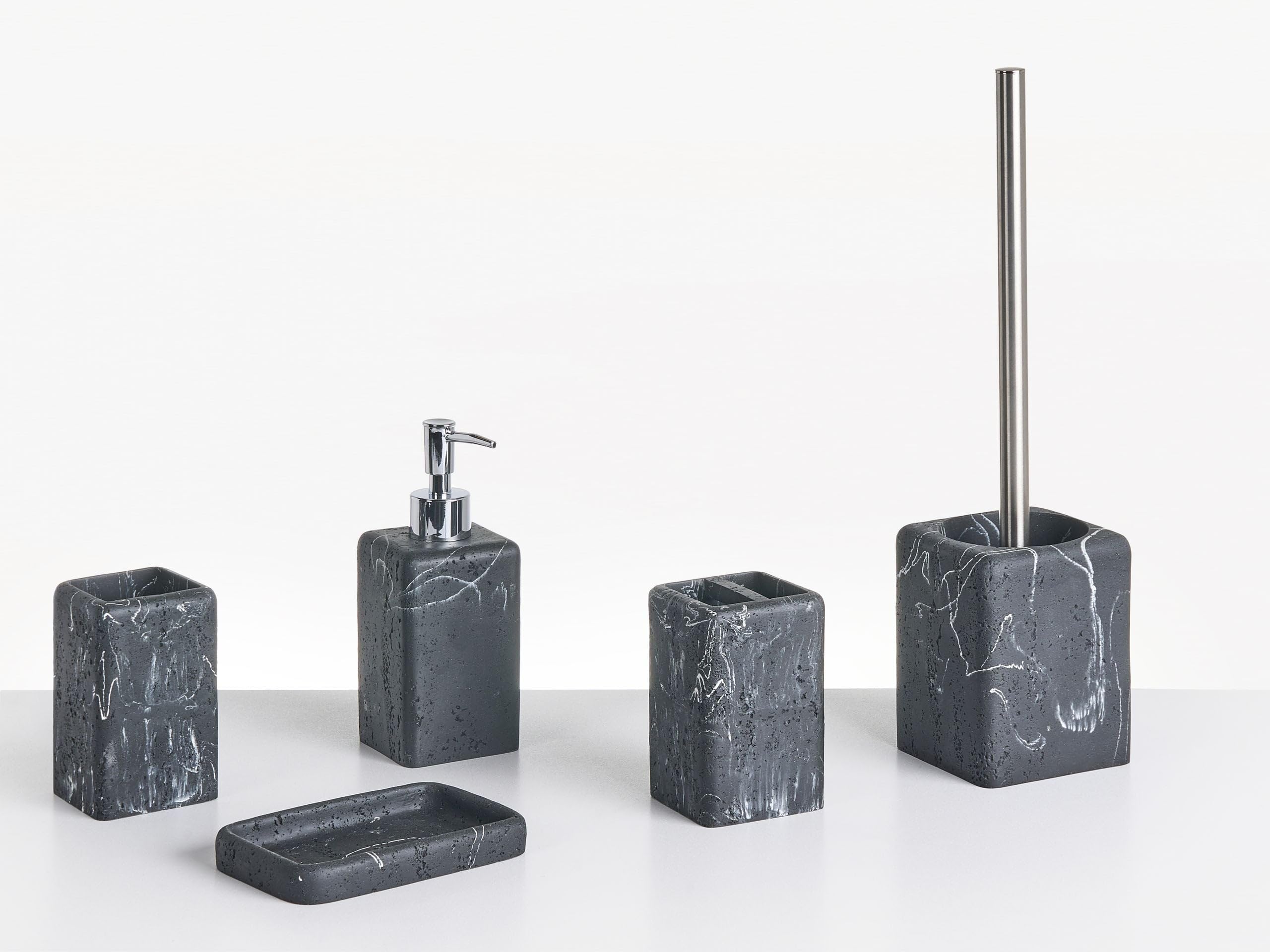 Badaccessoires Set 5-teilig Kunstharz Schwarze Marmor Optik Bad-Zubehör Vilcanota