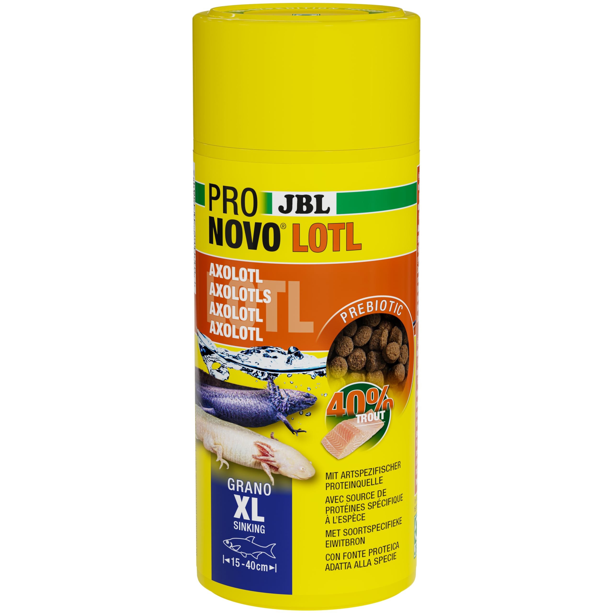JBL PRONOVO LOTL GRANO, Hauptfutter für Axolotl von 15-25 cm, Fischfutter-Granulat, Größe XL, 250 ml