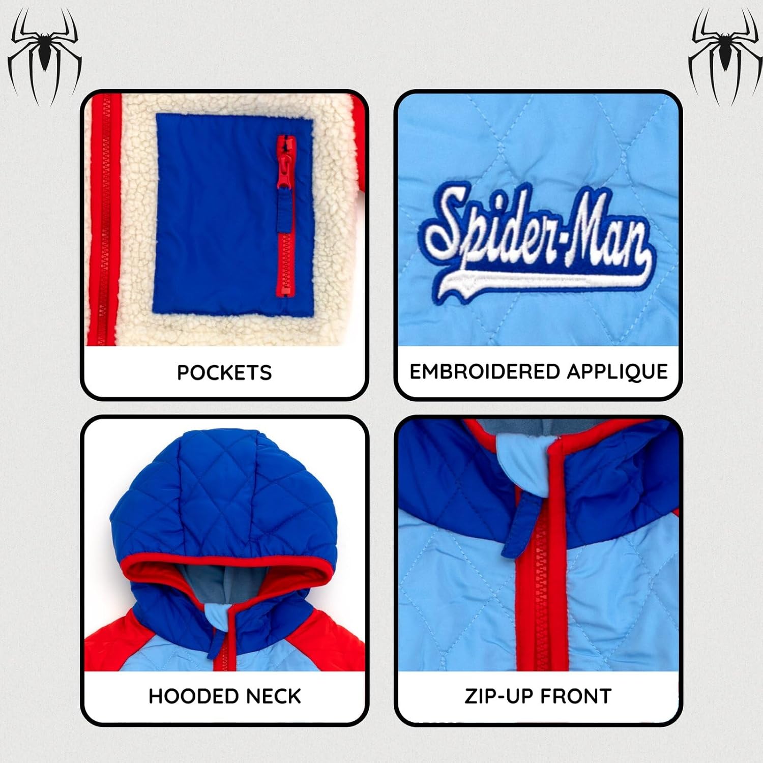 Marvel Spider-Man Faux Shearling Zip Up Jacket Colorblock Toddler to Big Kid Sizes (3T - 10-12) - Image 5