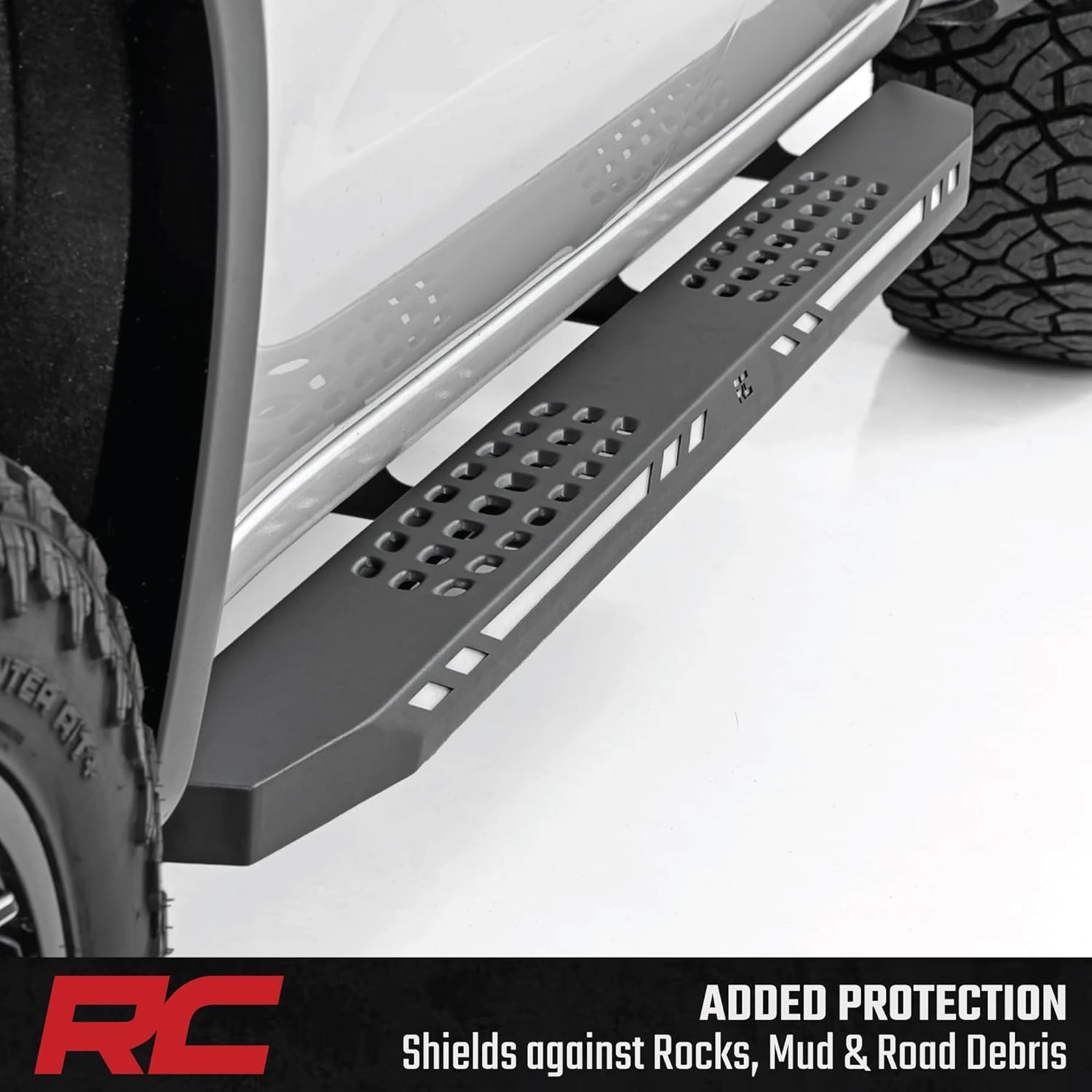 Rough Country AC2 LED Running Boards for Chevy Silverado & GMC Sierra 1500/2500HD/3500HD Crew Cab (2019-2026) - Heavy Duty Steel Side Steps with Amber/White LED Lights