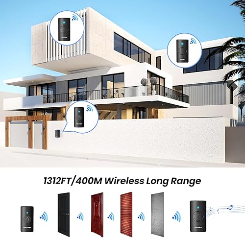 Miniatura 2 de TECKNET Timbre inalámbrico de 1300 pies, impermeable IP67, timbre de puerta para aula, funciona con pilas, 60 campanillas de volumen de 5 niveles,