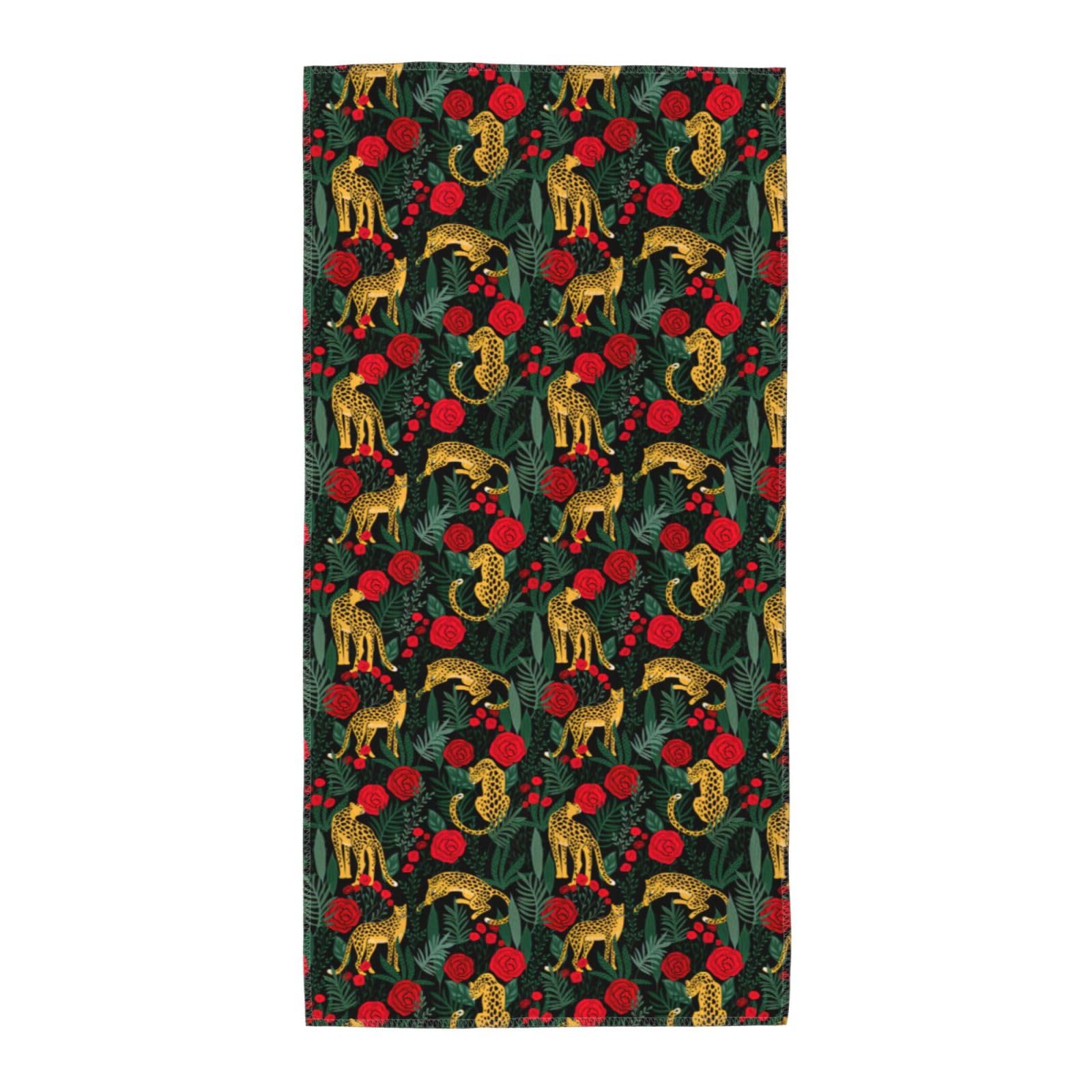 SDEGTHO Leopard And Roses Fashion Printed Bath Towel High Water Absorption For Hiking Trip
