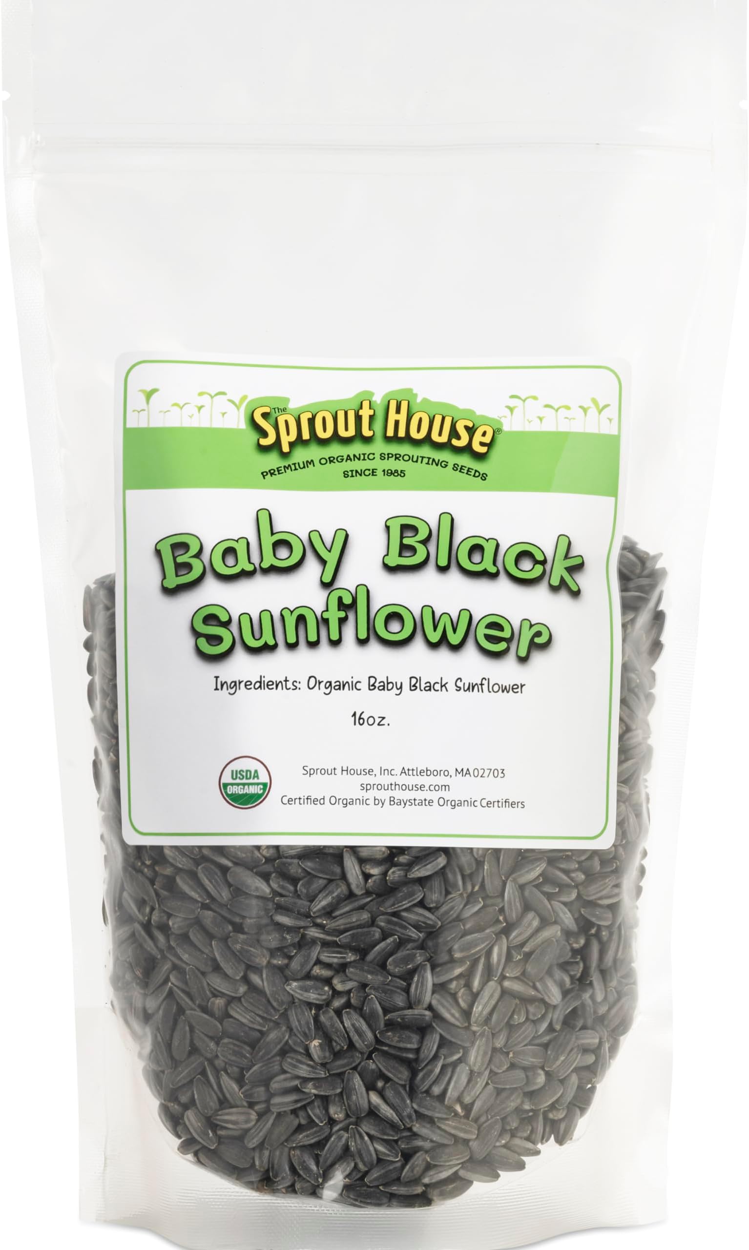 The Sprout House Sunflower Seeds 1LB - Certified Organic Black Oil Sunflower Seeds - Fast Growing- high yielding - NonGMO - Grow Sunflower Shoots Easily