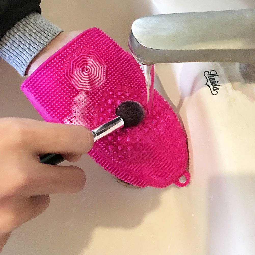ScivoKaval Makeup Brush Cleaner Glove Mat Mitt Silicone Cosmetic Cleaning Scrubber Tool Face Brushes and Eye Brush Washing Pad Pink (Rose Red)