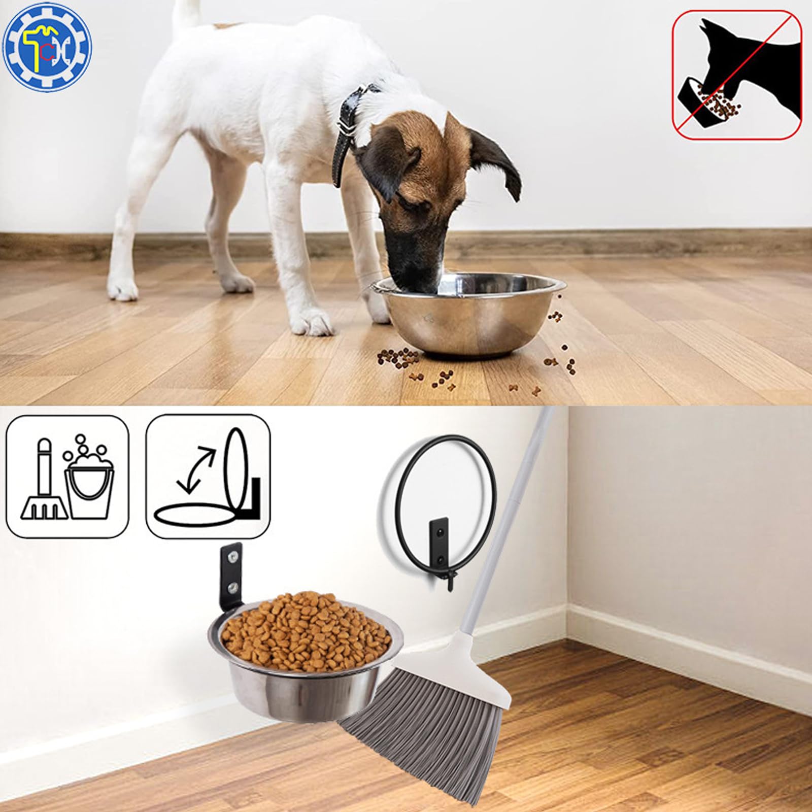Juego de pared para perros: 2 comederos de acero inoxidable desmontable para perros, cuenco colgante plegable, bandeja para perros elevada para mascotas