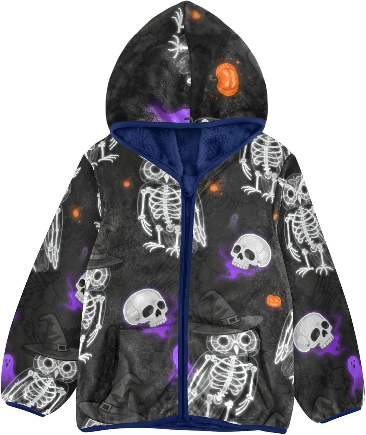 Halloween Owl Skeleton Black Jackets for Toddler Outerwear Jackets & Coats Navy Blue Baby Boys Fall Fleece Jacket