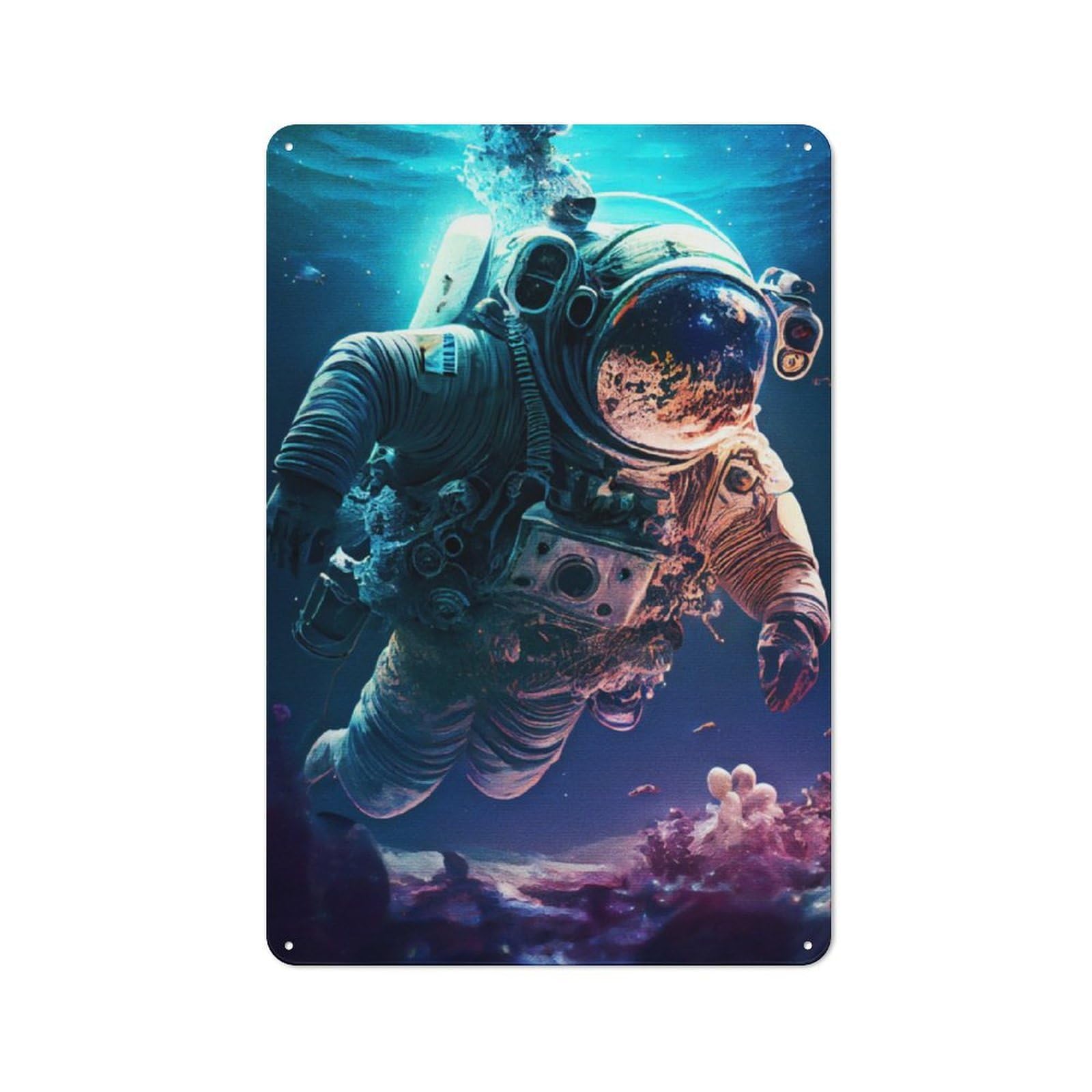 Junmoney Astronaut Diving For Studio Or Craft Room, Rustic Metal Wall Sign 30X20cm, For Vintage Wall Decor Fans, For Metal Sign Collectors