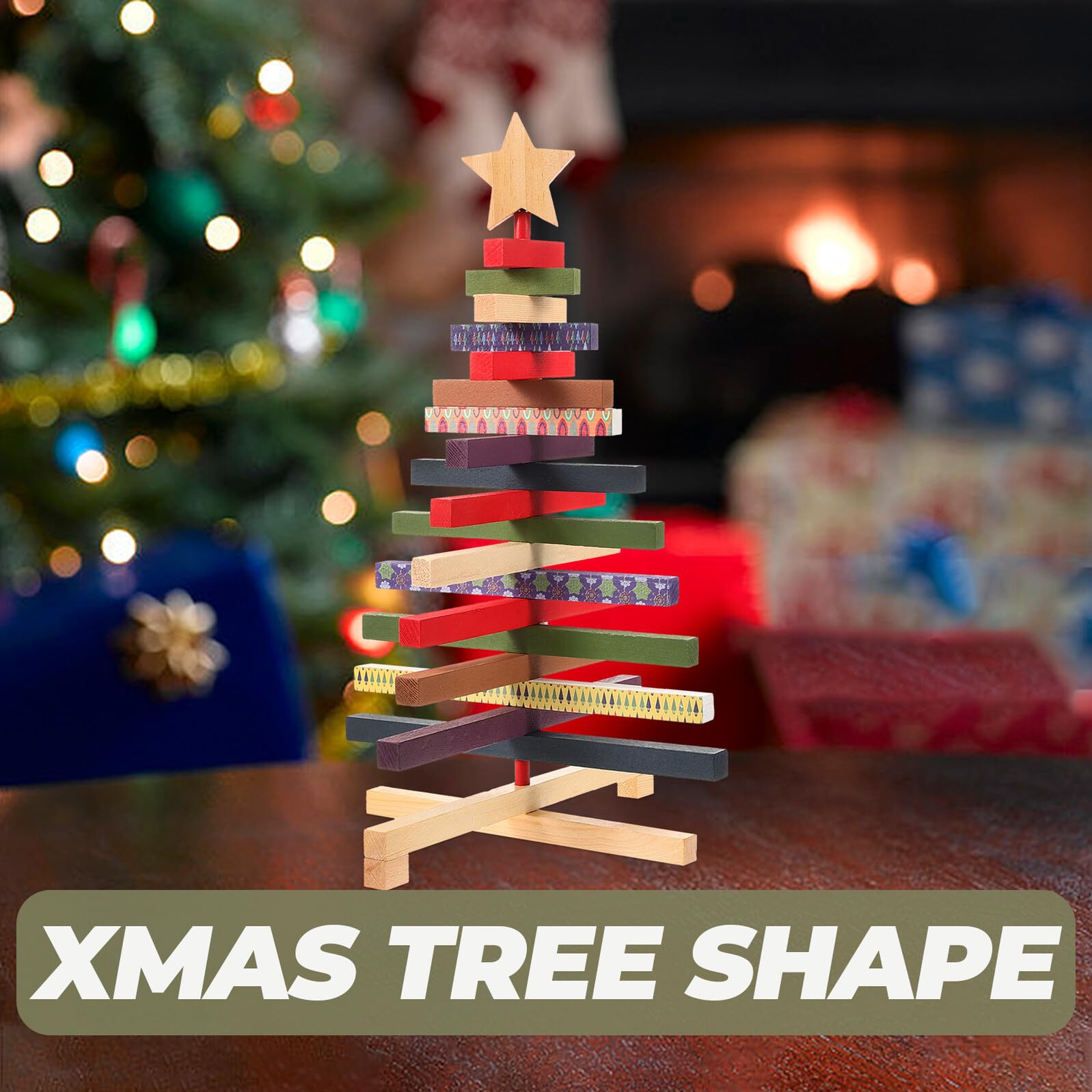 ULTECHNOVO Árbol de Navidad de Madera Giratorio Grande para Escritorio, Adorno Decorativo Navideño Artesanal, Decoración Navideña de Madera para Hogar y Oficina