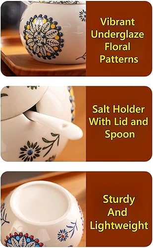 Miniatura 7 de Bodega de sal de cerámica con tapa y cuchara, tarro grande de sal de pollo de 13 onzas, soporte para sal para encimera, café, azúcar, especias y