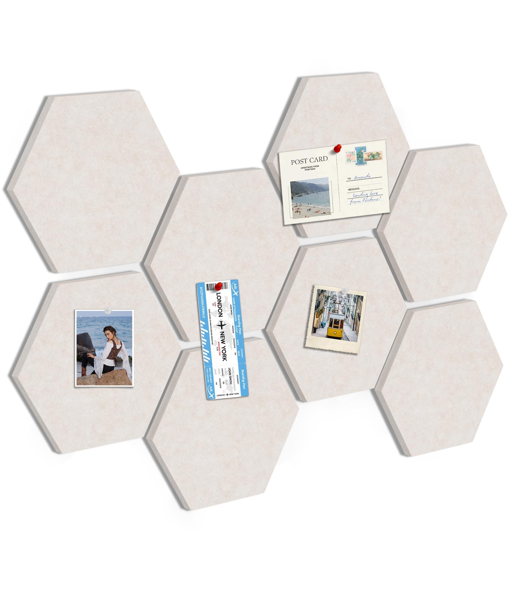 Toptople Large Hexagon Cork Board for Office, 8-Pack Felt Pin Board Tiles for Walls, Bulletin Notice Board with Push Pins for Photos, Oatmeal