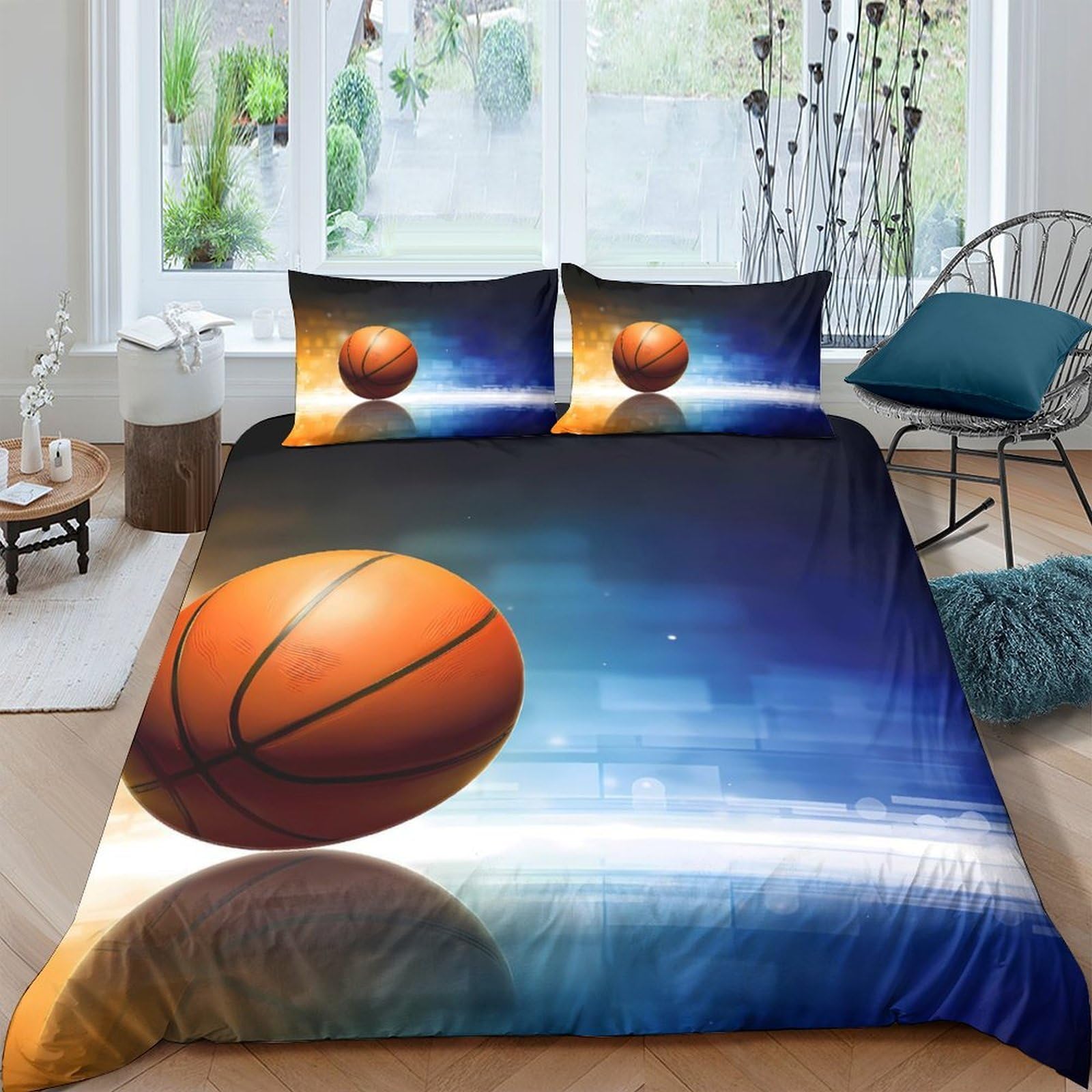 GPLZQXKJNH 3D Printed Basketball Court Duvet Cover Microfiber Bed Set with 2 Pillowcases for Bedroom Decor, Sports Themed Bedding, Single（135x200cm）