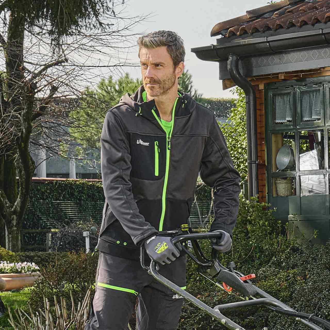 U-POWER DON'T WORRY... BE HAPPY! Felpa Da Lavoro Con Cerniera Galaxy Asphalt Grey/Green Felpa con cappuccio Uomo (Pacco da 1)
