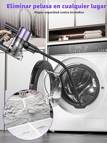 Miniatura 4 de Aspiradora inalámbrica, aspiradora de palo 10 en 1 con potente succión, manguera, luz LED verde, cepillo antienredos, aspiradora recargable ligera