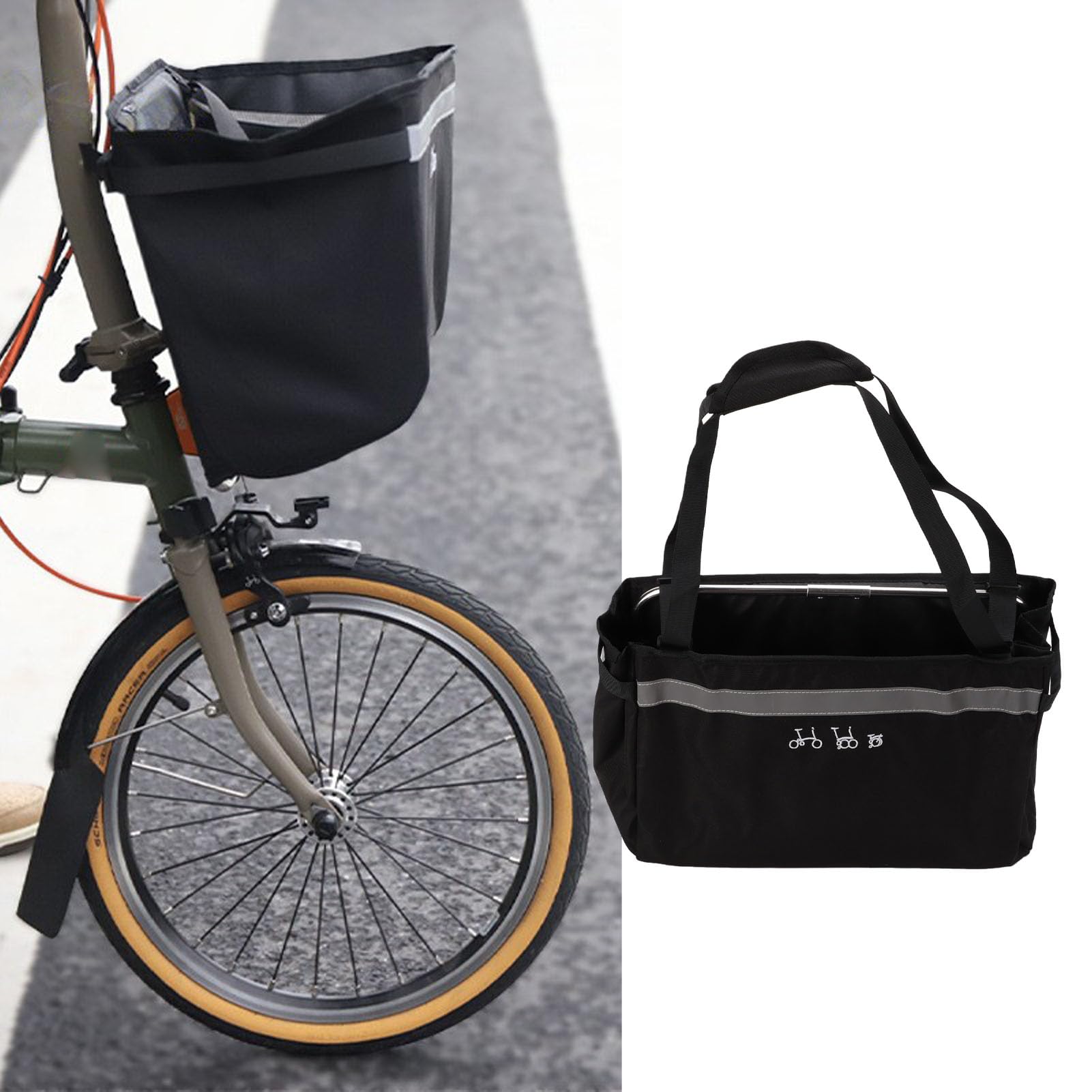AMONIDA Cestino Anteriore per Bici da Uomo e Donna, 35 Mm |Borsa da Manubrio per Bici Impermeabile di Grande capacità a Sgancio Rapido per Fare la Spesa in Pendolarismo