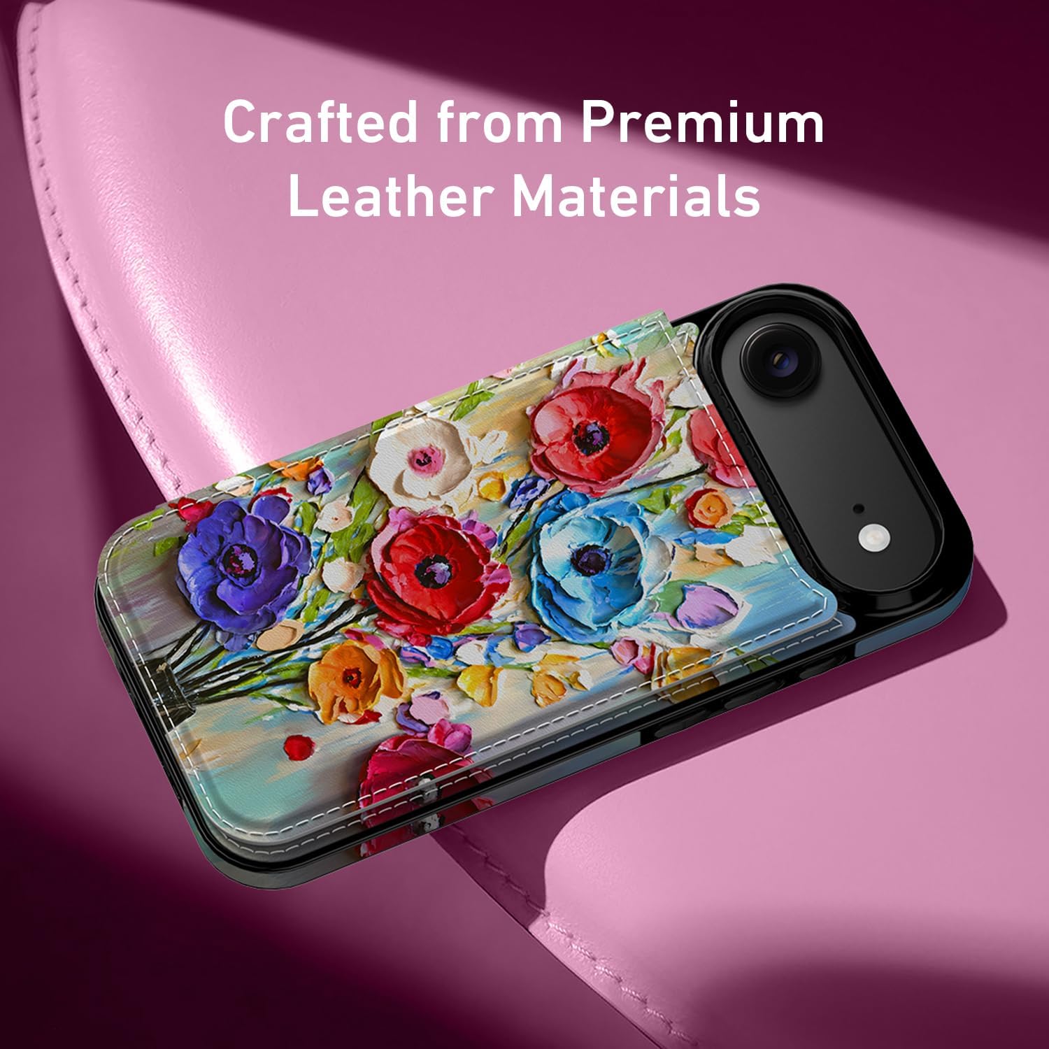 FUNMIKO for iPhone Air Wallet Case with Card Holder, RFID-Blocking, Floral Animal Design & Magnetic Closure with Leather Kickstand for iPhone 17 Air - Abstract Flowers - Image 4