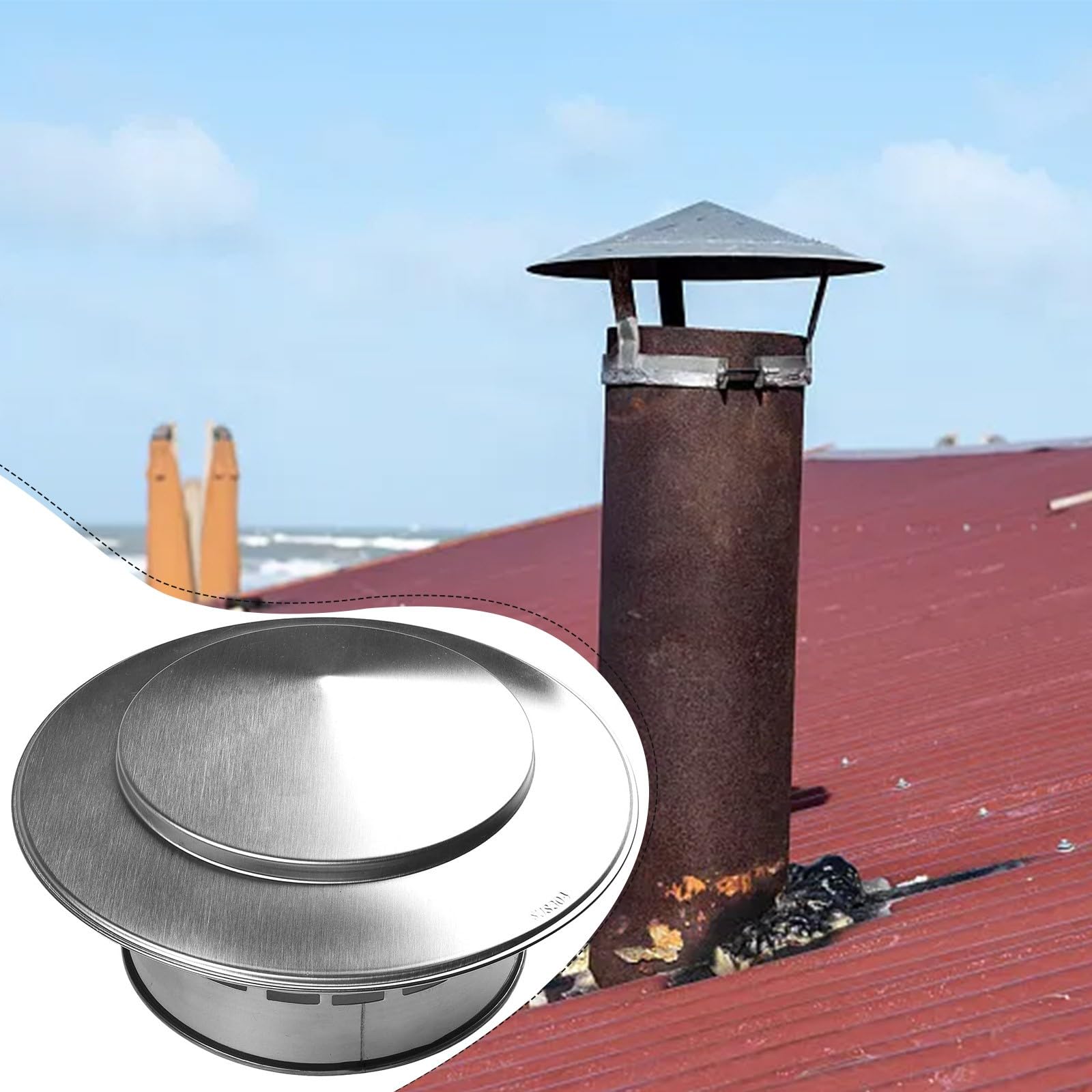 Tapa de chimenea de acero inoxidable, a prueba de insectos y roedores, para instalación duradera en el techo de 110 mm