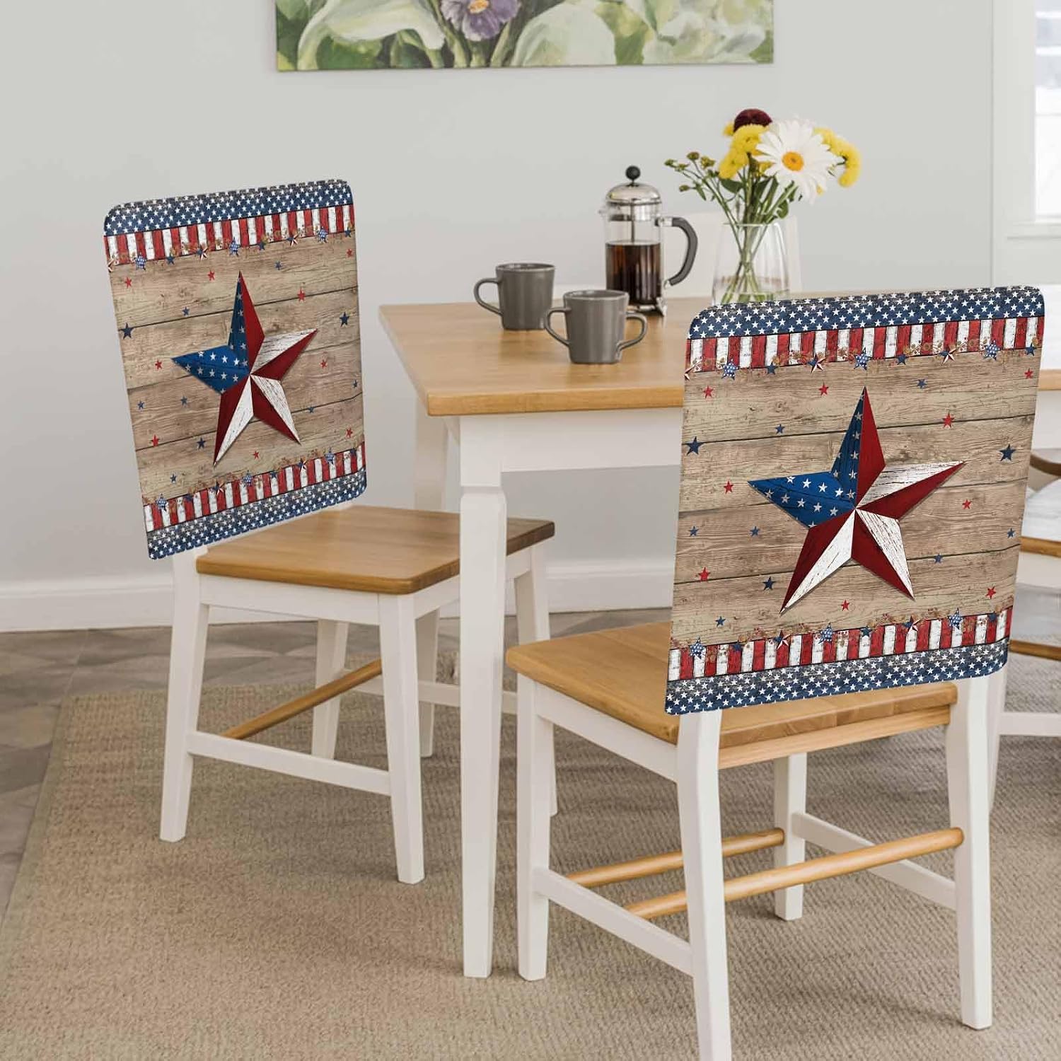 250 Anniversary USA Flag Chair Covers - 4 Pcs Dining Room Chair Back Cover, American Star Red Striped Chairs Slipcovers Removable Chairs Protectors Covers for Kitchen/Banquet/Party 19"x20"