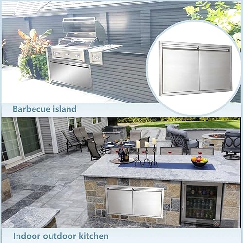 Miniatura 5 de Puerta de cocina al aire libre, 30 pulgadas de ancho 21 de alto, puerta doble de barbacoa de acero inoxidable, disponible para isla de cocina al